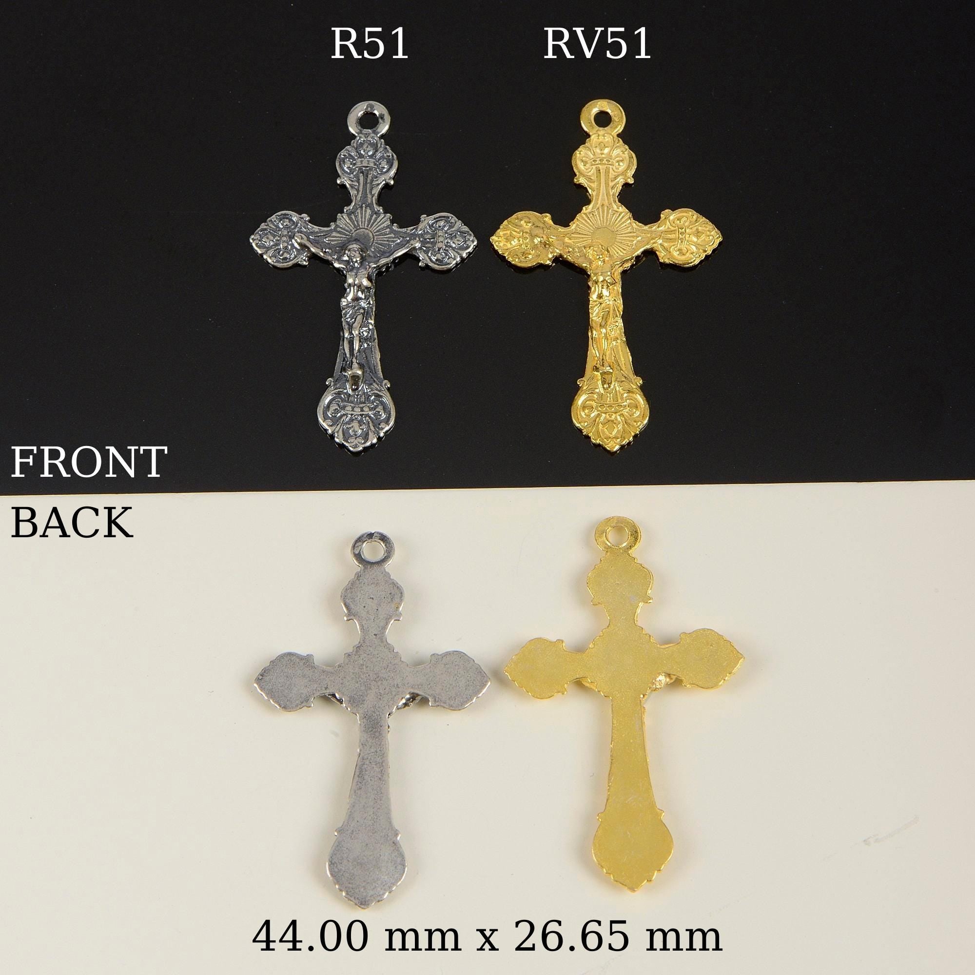 925 Sterling Silver & 24K Gold Vermeil Cross Pendant, Art Nouveau Crucifix, Jewelry Supply, R51-RV51