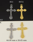 925 Sterling Silver & 24K Gold Vermeil Pendant Art Nouveau Crucifix, Jewelry Supply, R51P-RV51P