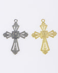 925 Sterling Silver & 24K Gold Vermeil Pendant Open Work St Therese Cross, Jewelry Supply, R52P-RV52P