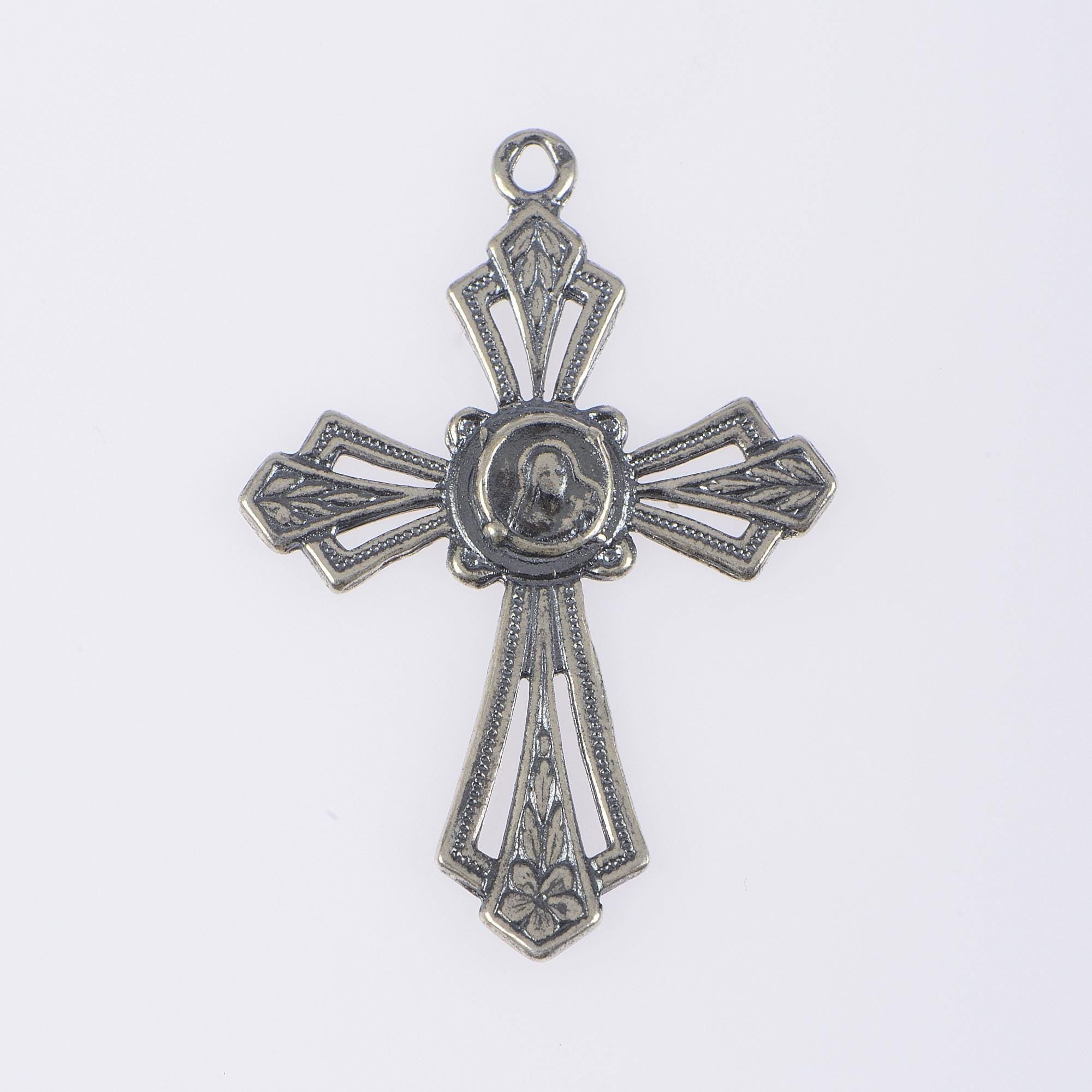 925 Sterling Silver & 24K Gold Vermeil Open Work St Therese Cross, Jewelry Supply, R52-RV52