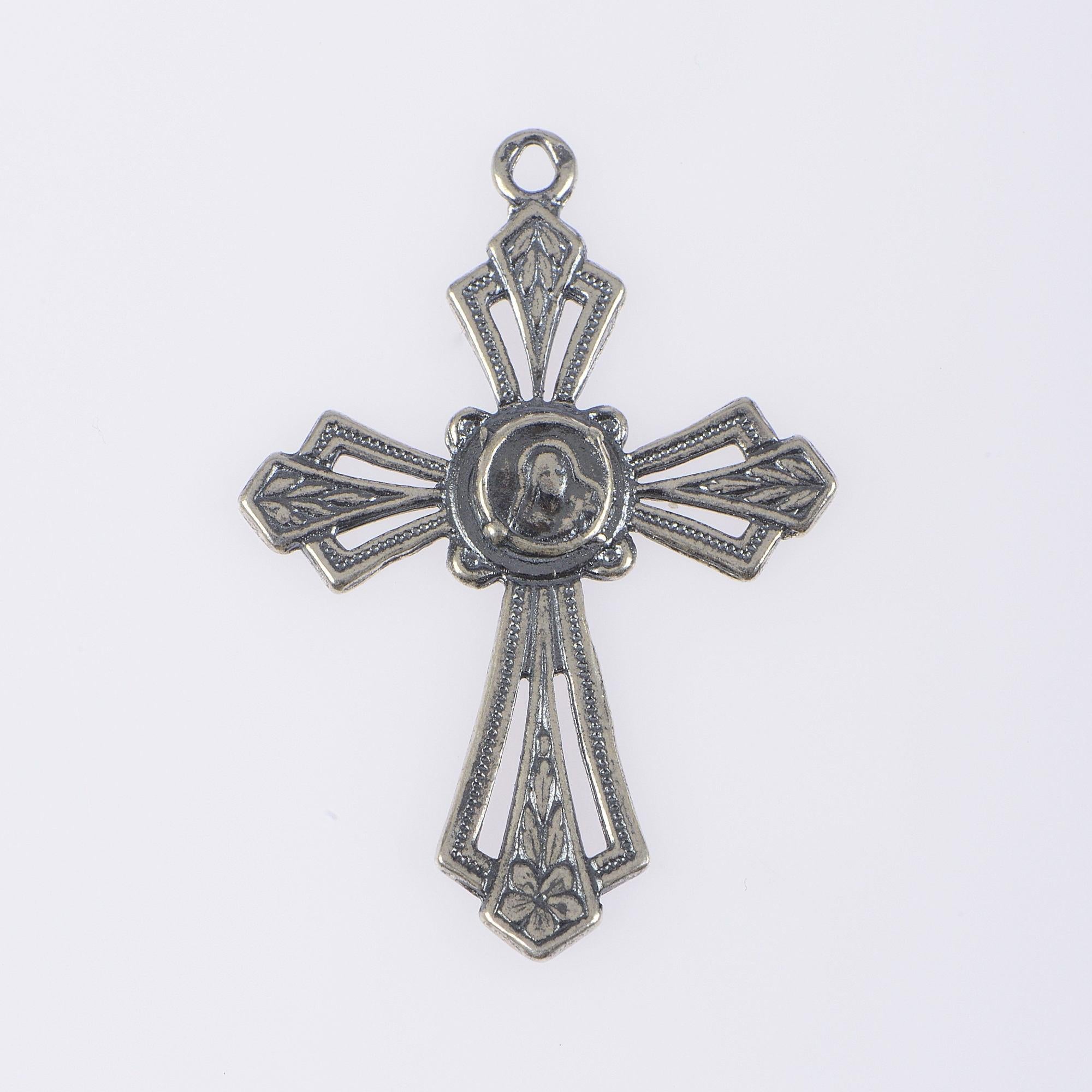 925 Sterling Silver & 24K Gold Vermeil Pendant Open Work St Therese Cross, Jewelry Supply, R52P-RV52P