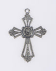 925 Sterling Silver & 24K Gold Vermeil Pendant Open Work St Therese Cross, Jewelry Supply, R52P-RV52P