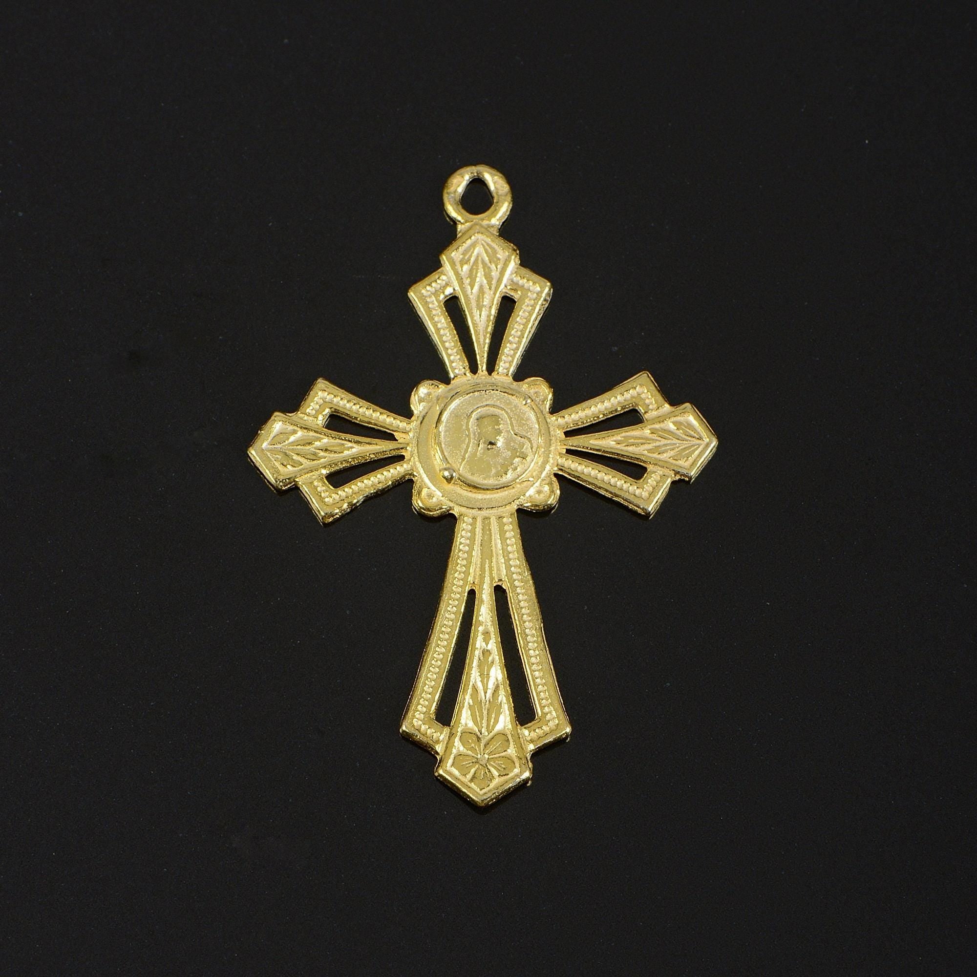 925 Sterling Silver & 24K Gold Vermeil Pendant Open Work St Therese Cross, Jewelry Supply, R52P-RV52P