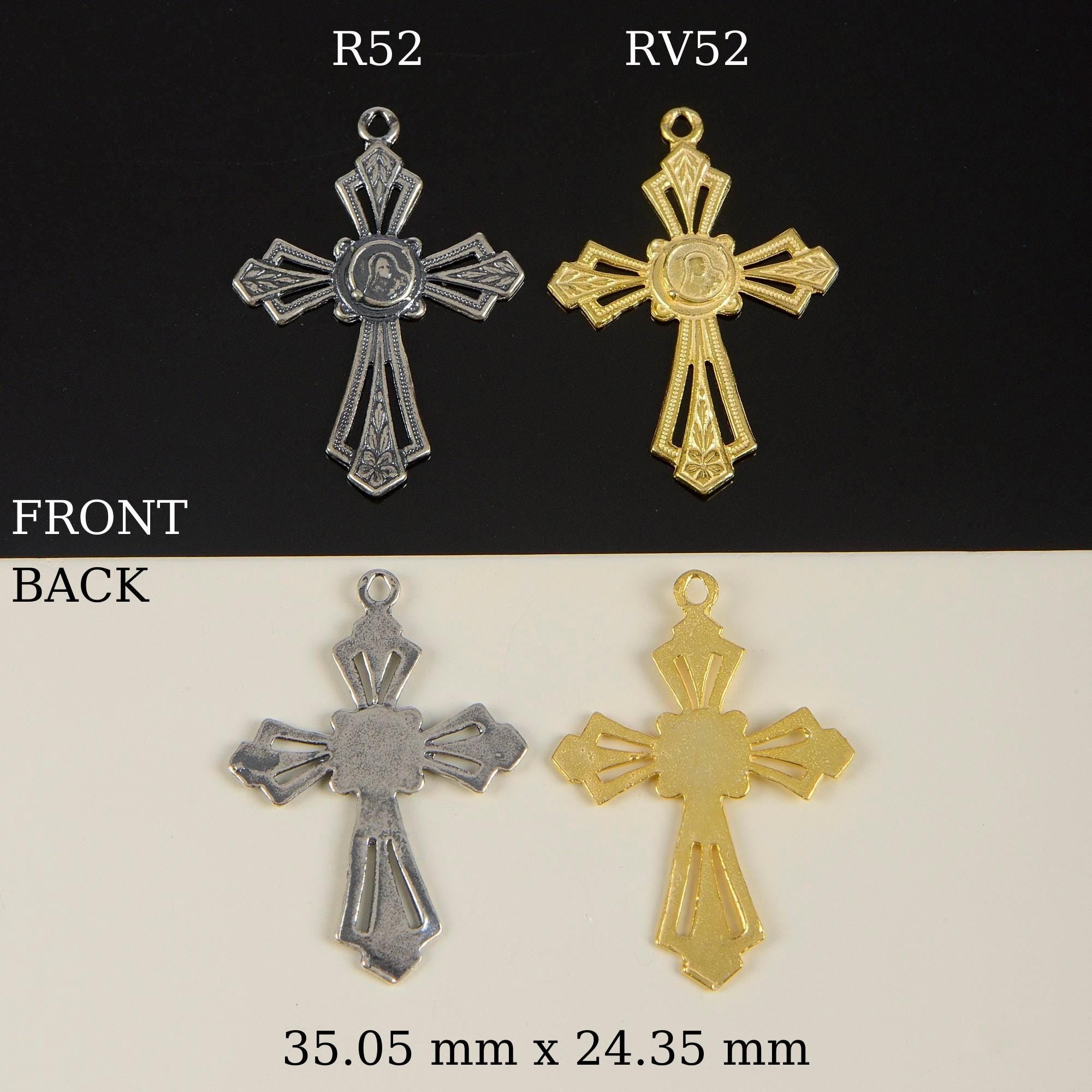 925 Sterling Silver & 24K Gold Vermeil Pendant Open Work St Therese Cross, Jewelry Supply, R52P-RV52P