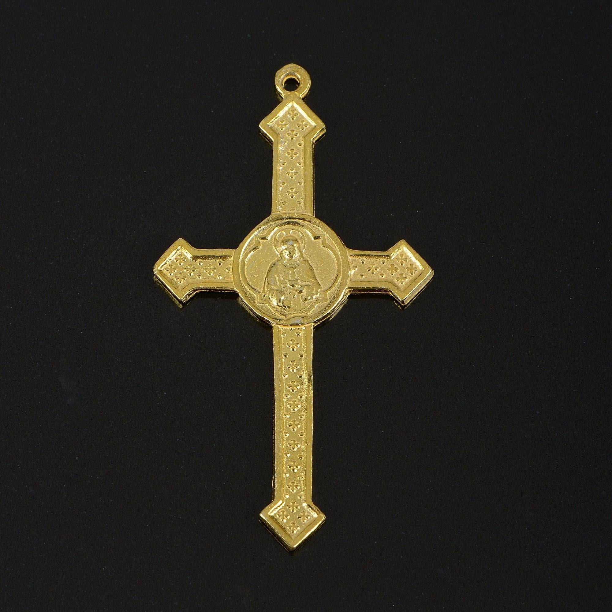 925 Sterling Silver & 24K Gold Vermeil Pendant Pointed Cross with Virgin Mary Medal, Jewelry Supply, R53P-RV53P