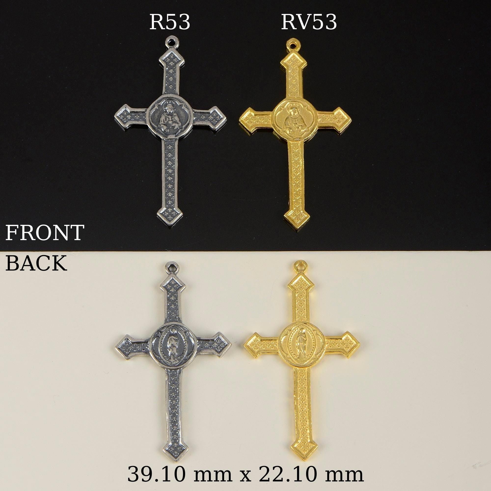 925 Sterling Silver & 24K Gold Vermeil Pointed Cross with Virgin Mary Medal, Jewelry Supply, R53-RV53