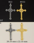 925 Sterling Silver & 24K Gold Vermeil Pointed Cross with Virgin Mary Medal, Jewelry Supply, R53-RV53