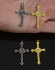 925 Sterling Silver & 24K Gold Vermeil Pendant Pointed Cross with Virgin Mary Medal, Jewelry Supply, R53P-RV53P