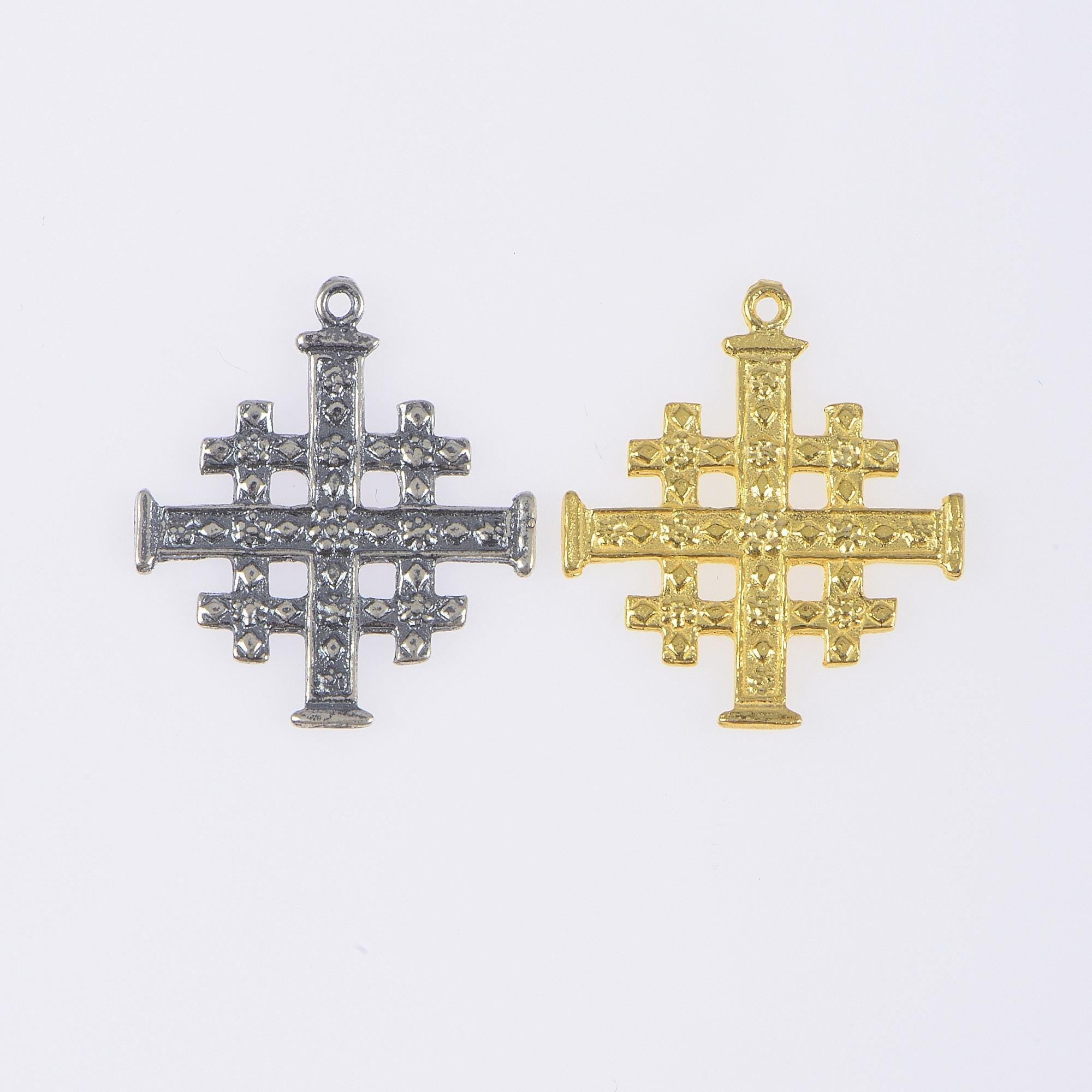 925 Sterling Silver & 24K Gold Vermeil Jerusalem Cross, Jewelry Supply, R55-RV55