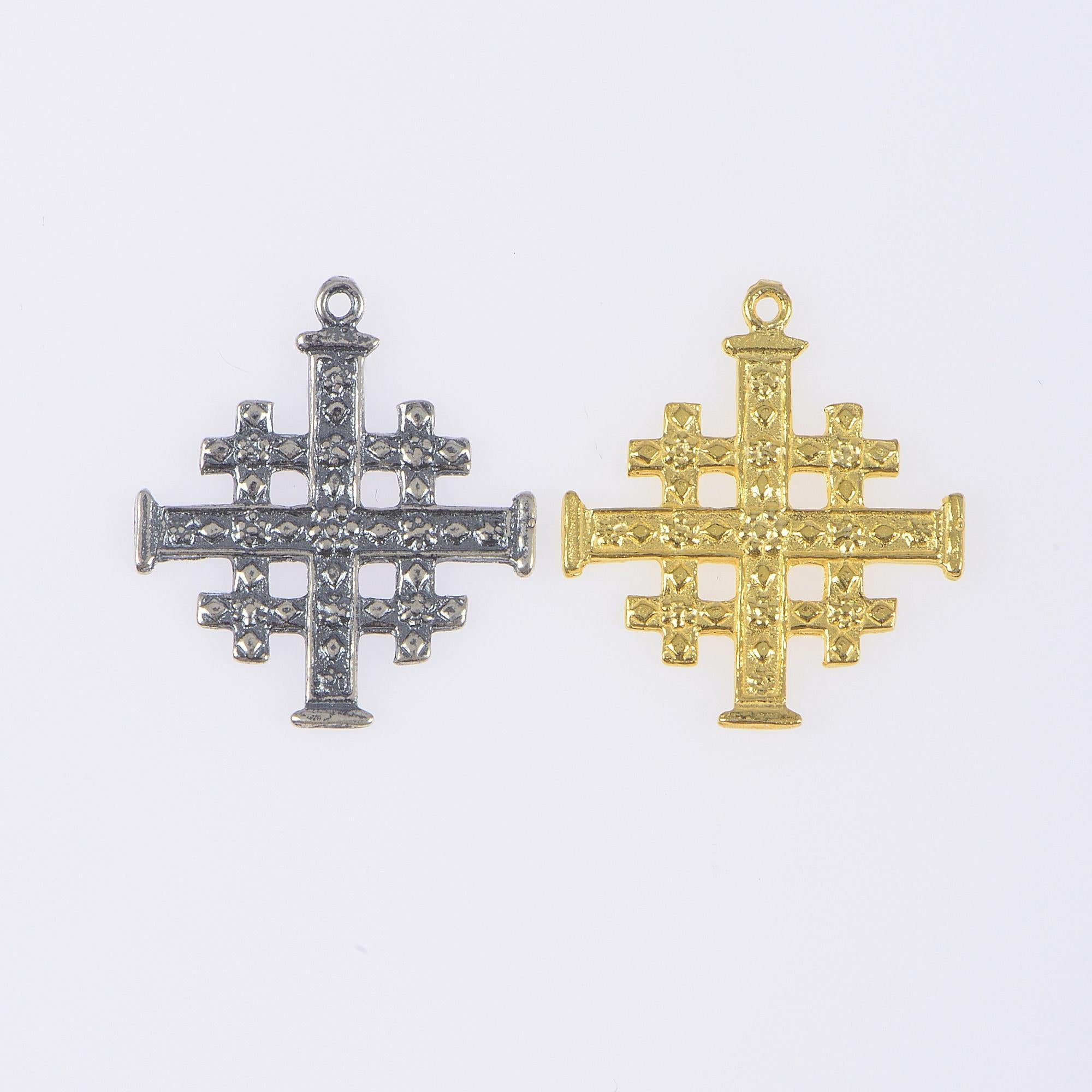 925 Sterling Silver & 24K Gold Vermeil Pendant Jerusalem Cross, Jewelry Supply, R55P-RV55P