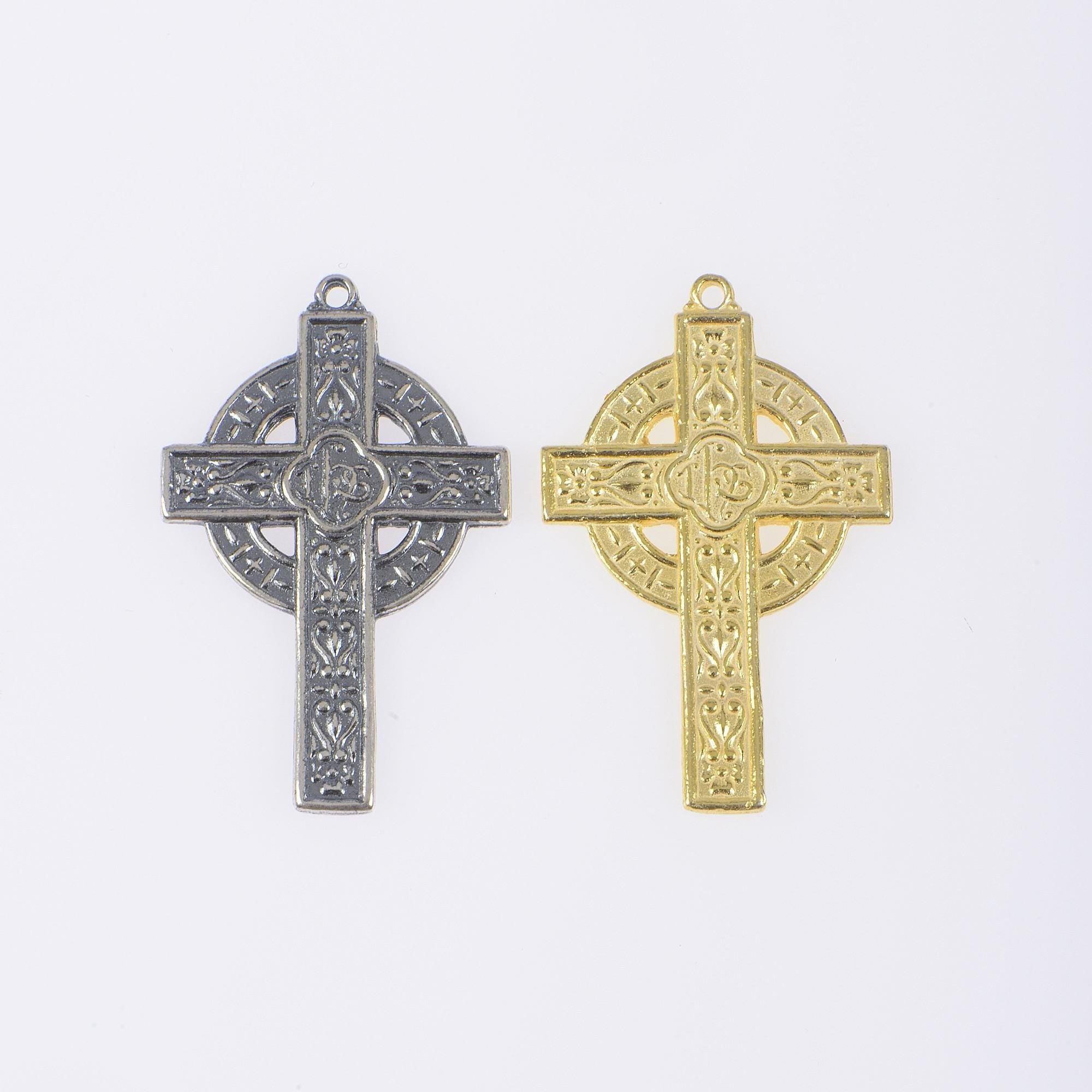 925 Sterling Silver & 24K Gold Vermeil Pendant Elaborate Celtic Cross, Jewelry Supply, R57P-RV57P