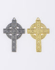 925 Sterling Silver & 24K Gold Vermeil Pendant Elaborate Celtic Cross, Jewelry Supply, R57P-RV57P