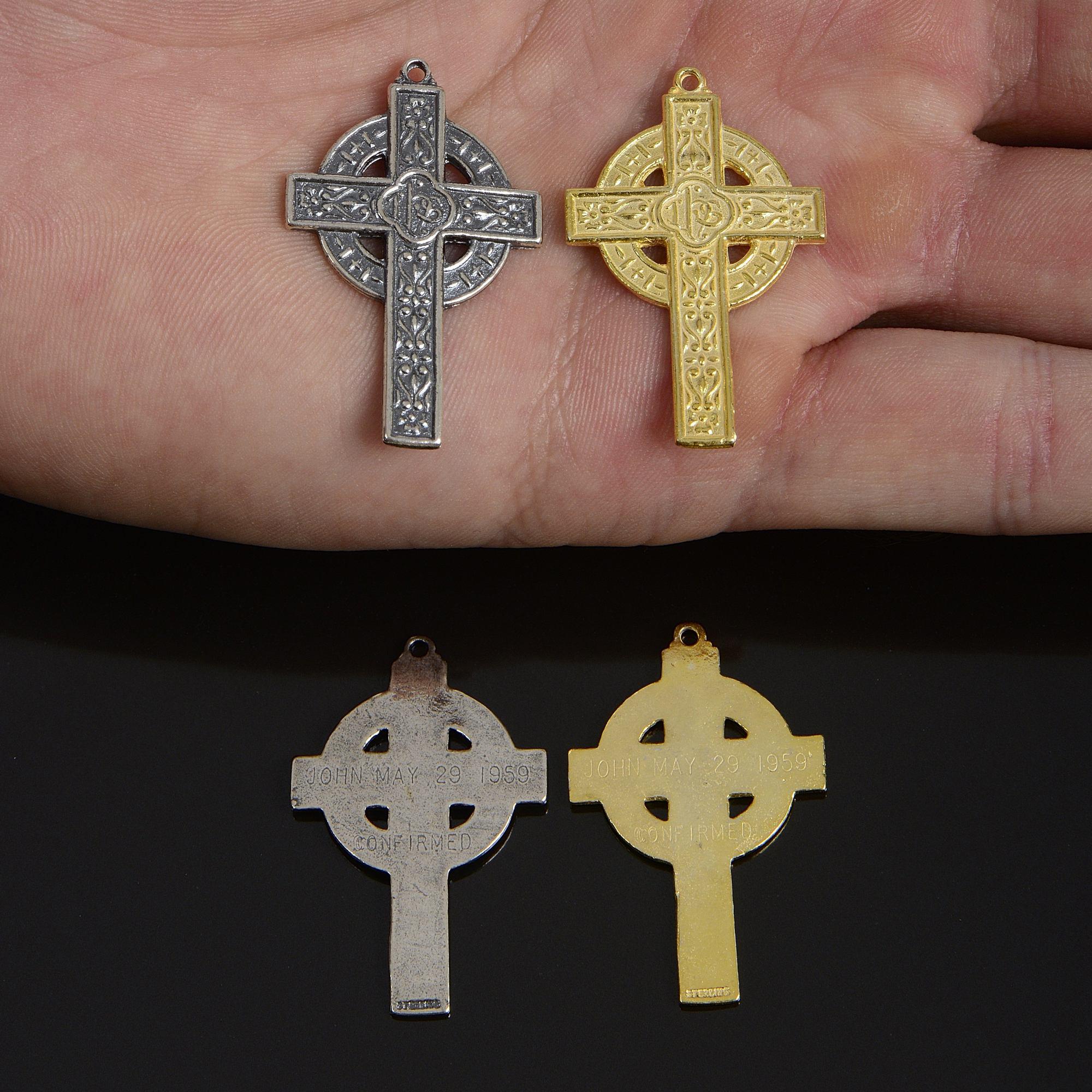 925 Sterling Silver & 24K Gold Vermeil Pendant Elaborate Celtic Cross, Jewelry Supply, R57P-RV57P