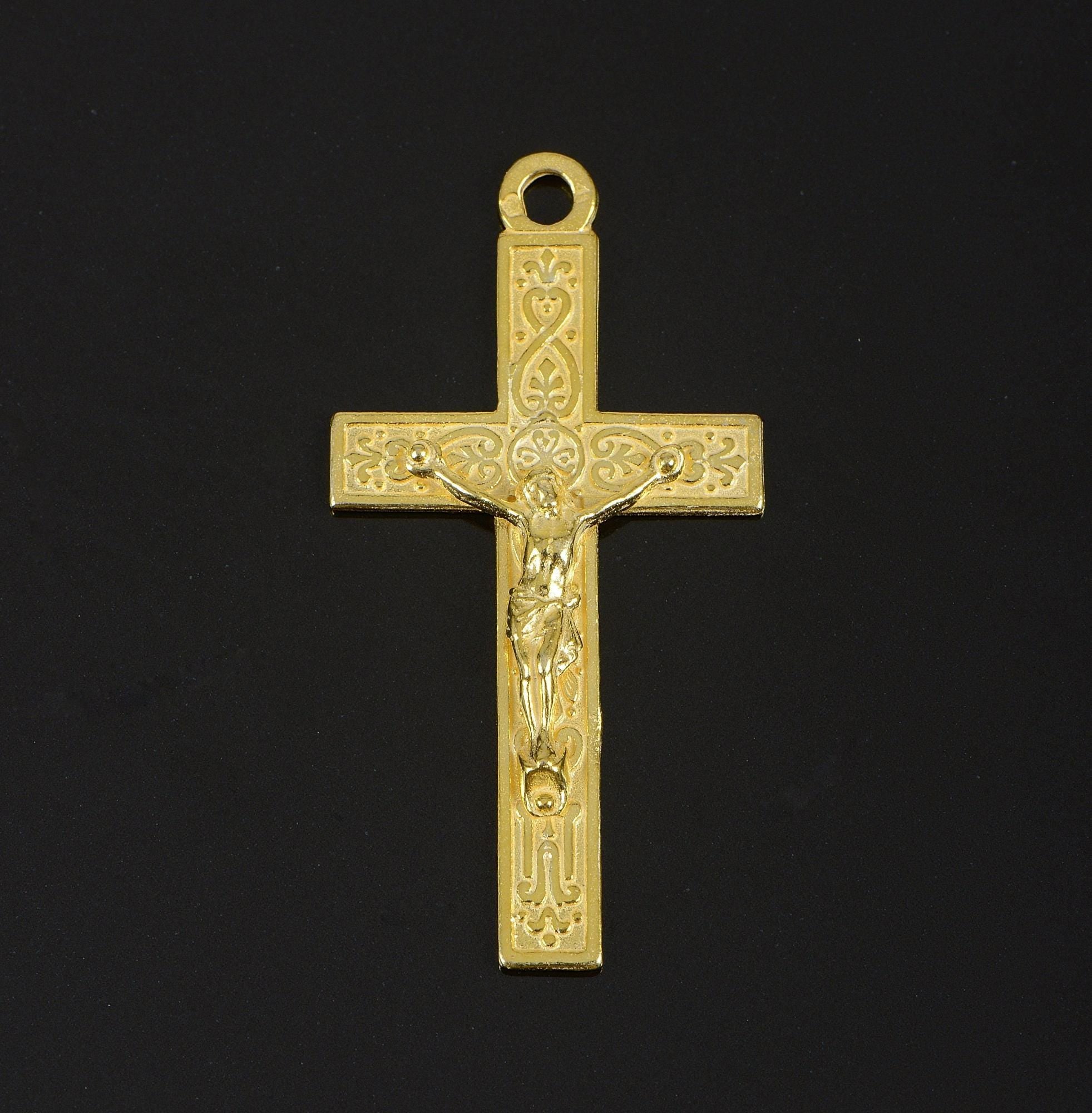 925 Sterling Silver & 24K Gold Vermeil Pendant E aborate Infinity Crucifix, Jewelry Supply, R58P-RV58P