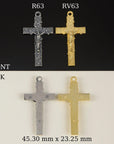 925 Sterling Silver & 24K Gold Vermeil High Relief Ivy Clad Crucifix, Jewelry Supply, R63-RV63