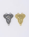 925 Sterling Silver & 24K Gold Vermeil Rosary Center, Two Sided Jesus and Mary Heart Shaped Rosary Center, Jewelry Supply, R72-RV72
