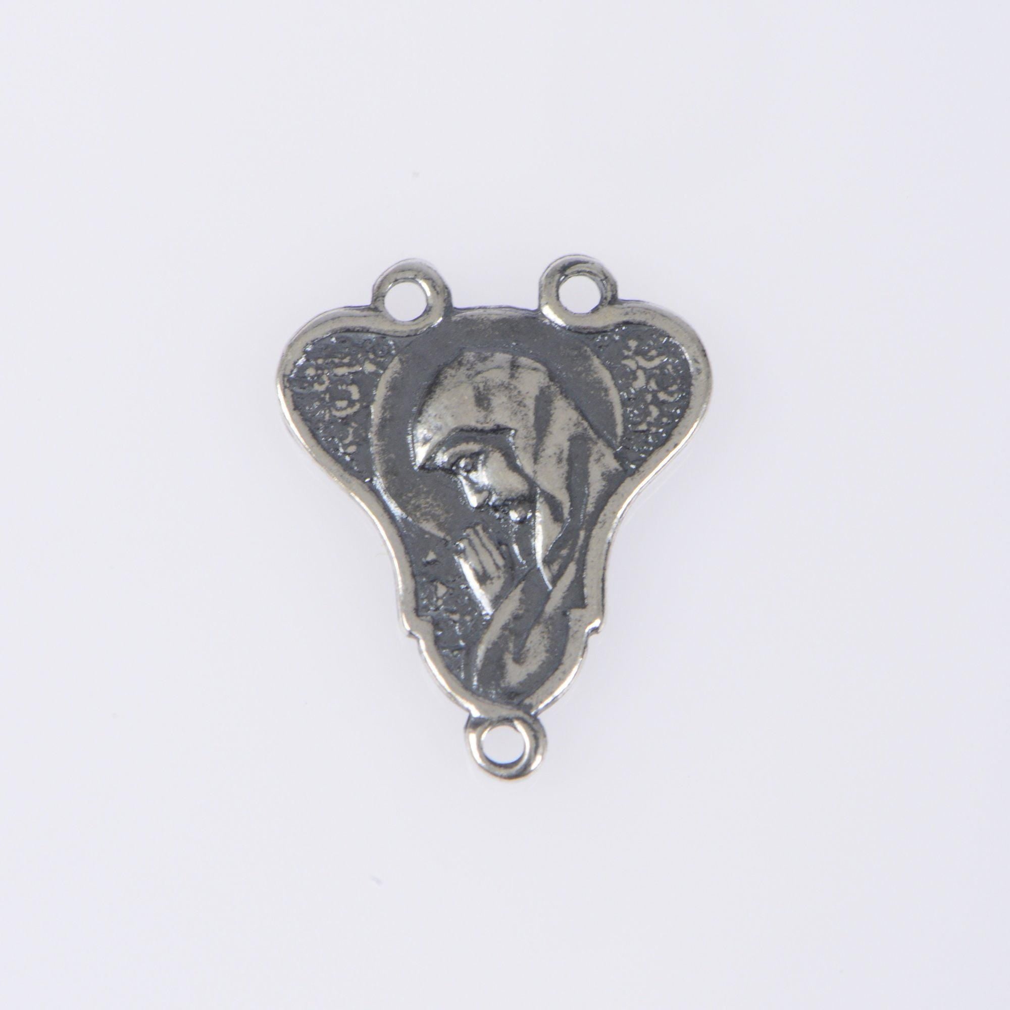 925 Sterling Silver & 24K Gold Vermeil Rosary Center, Two Sided Jesus and Mary Heart Shaped Rosary Center, Jewelry Supply, R72-RV72