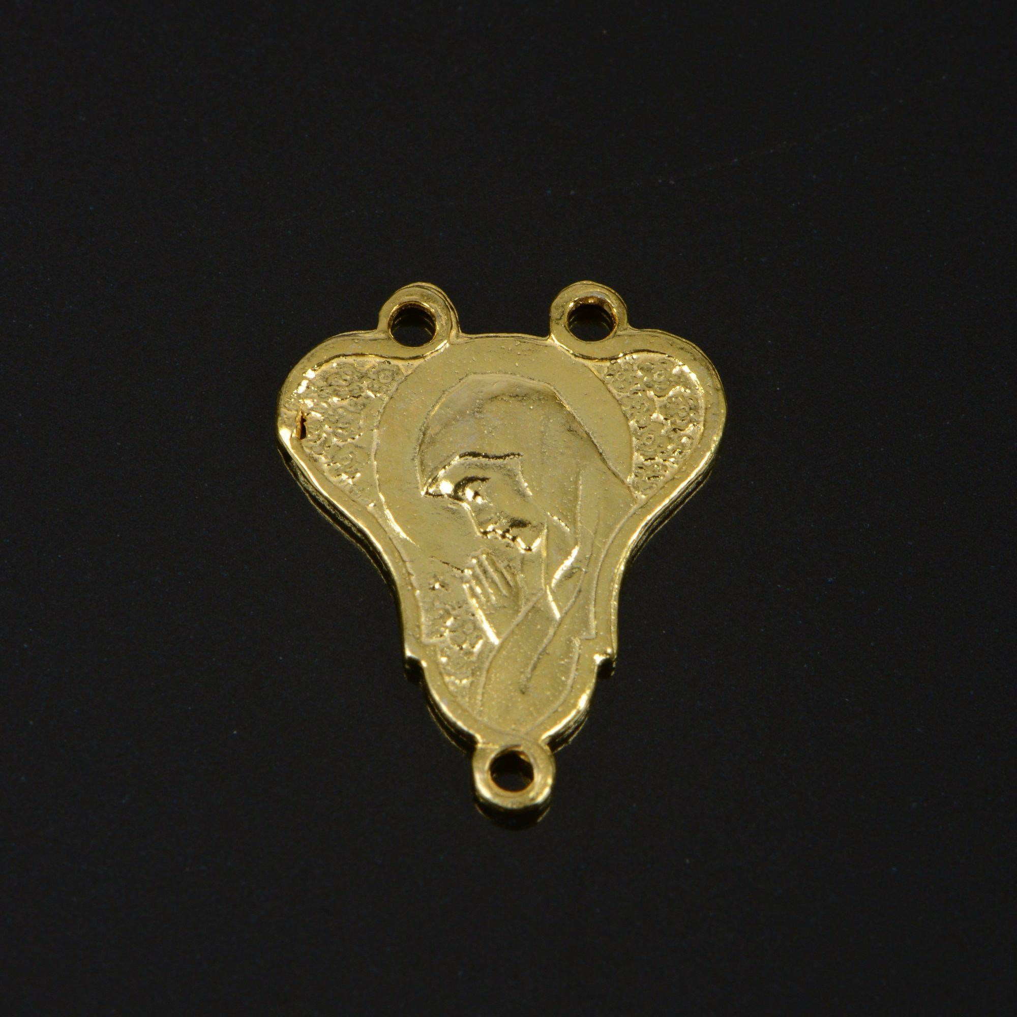 925 Sterling Silver & 24K Gold Vermeil Rosary Center, Two Sided Jesus and Mary Heart Shaped Rosary Center, Jewelry Supply, R72-RV72
