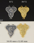 925 Sterling Silver & 24K Gold Vermeil Rosary Center, Two Sided Jesus and Mary Heart Shaped Rosary Center, Jewelry Supply, R72-RV72