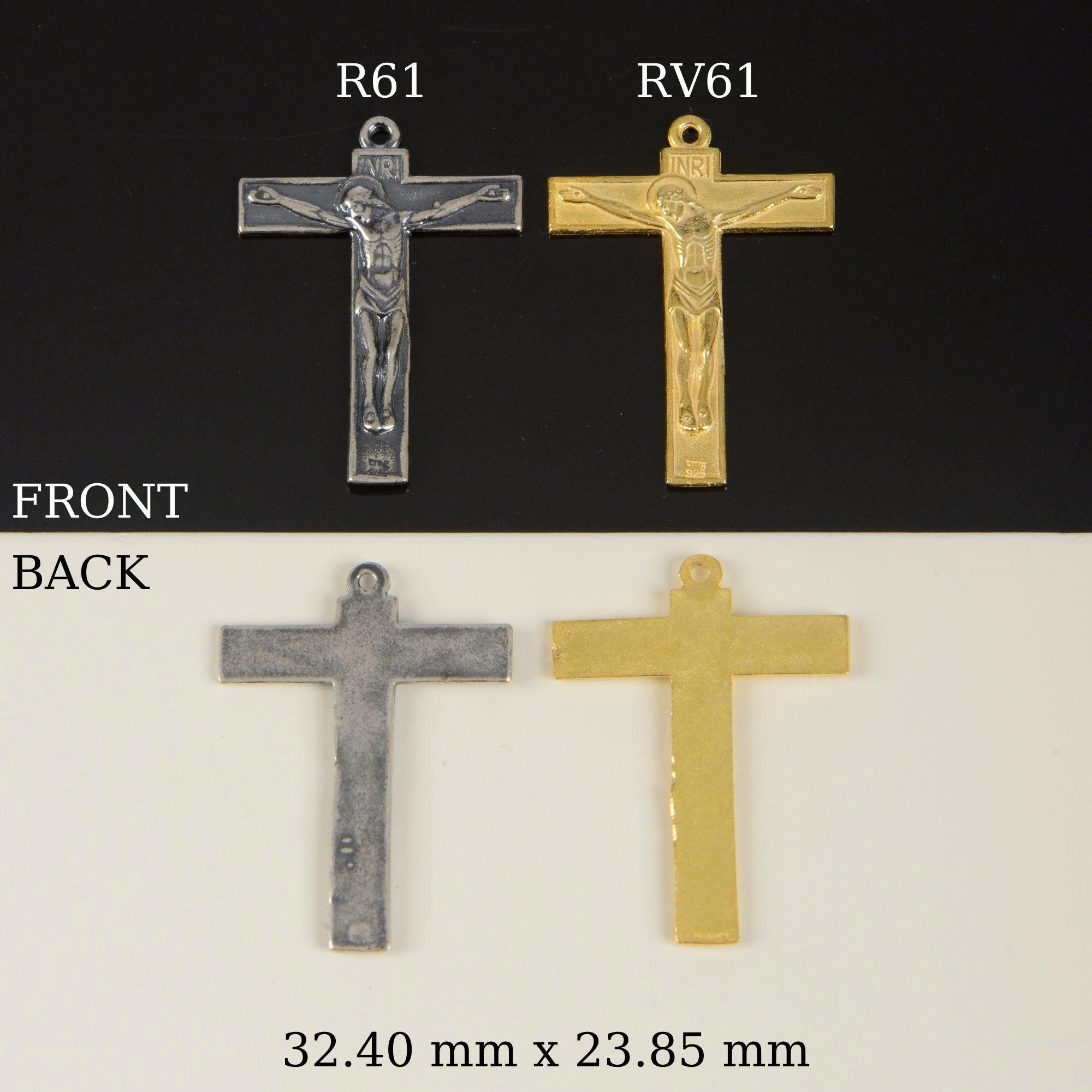 925 Sterling Silver & 24K Gold Vermeil Modernist Crucifix, Jewelry Supply, R61-RV61