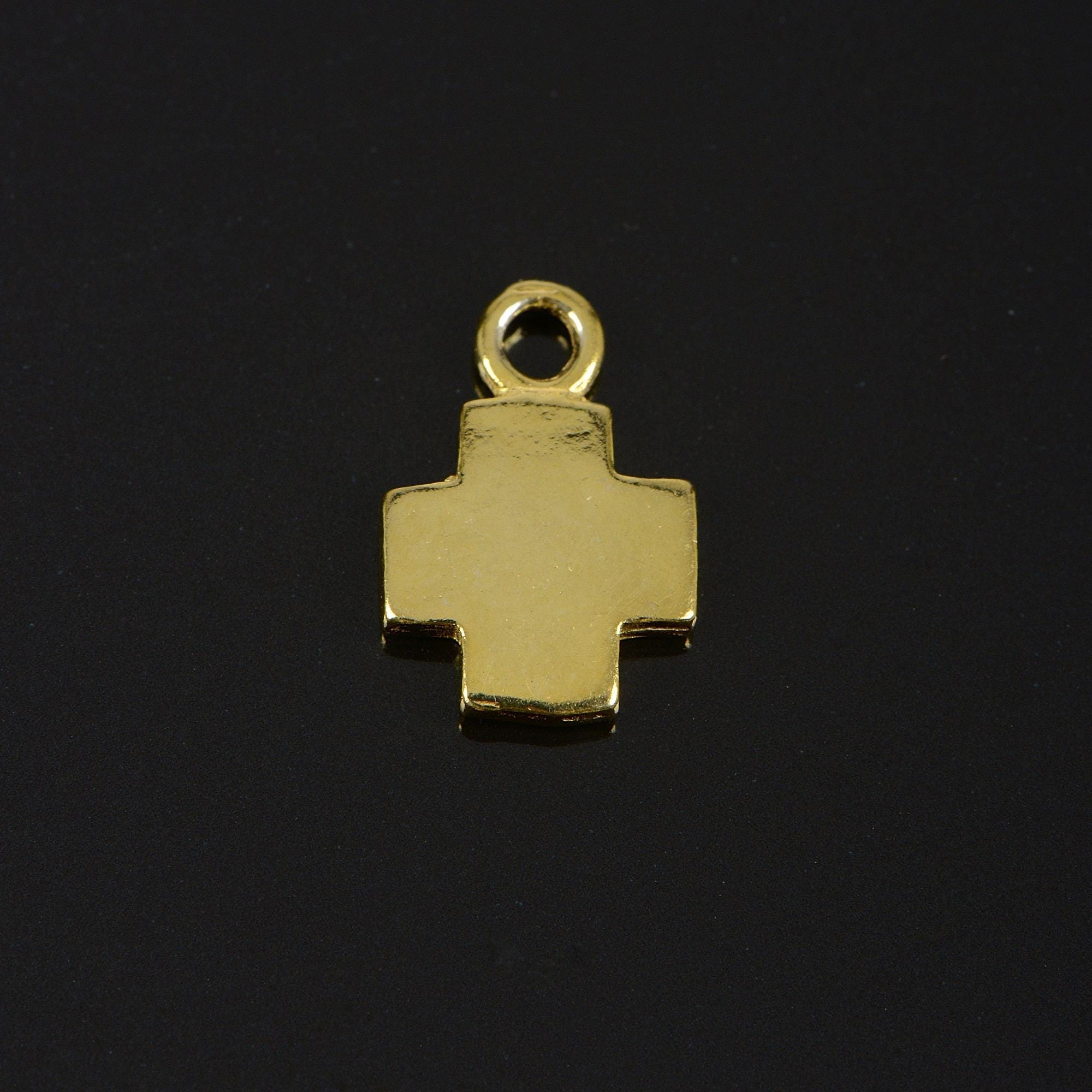 925 Sterling Silver & 24K Gold Vermeil Cross Pendant, Small and Plain Simple Square Cross, Jewelry Supply, R31-RV31