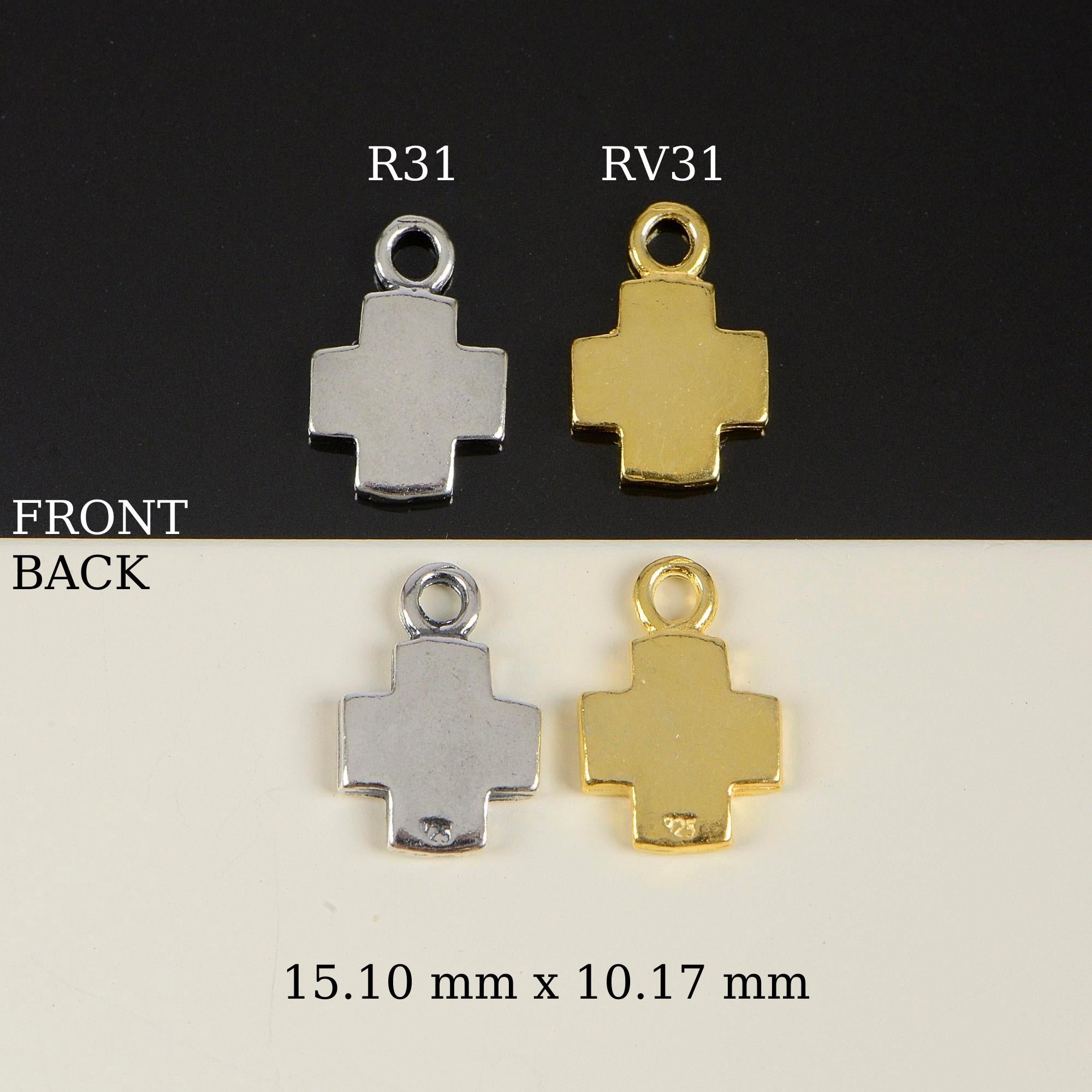 925 Sterling Silver & 24K Gold Vermeil Cross Pendant, Small and Plain Simple Square Pendant Cross, Jewelry Supply, R31P-RV31P