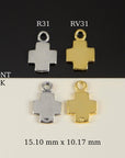 925 Sterling Silver & 24K Gold Vermeil Cross Pendant, Small and Plain Simple Square Cross, Jewelry Supply, R31-RV31