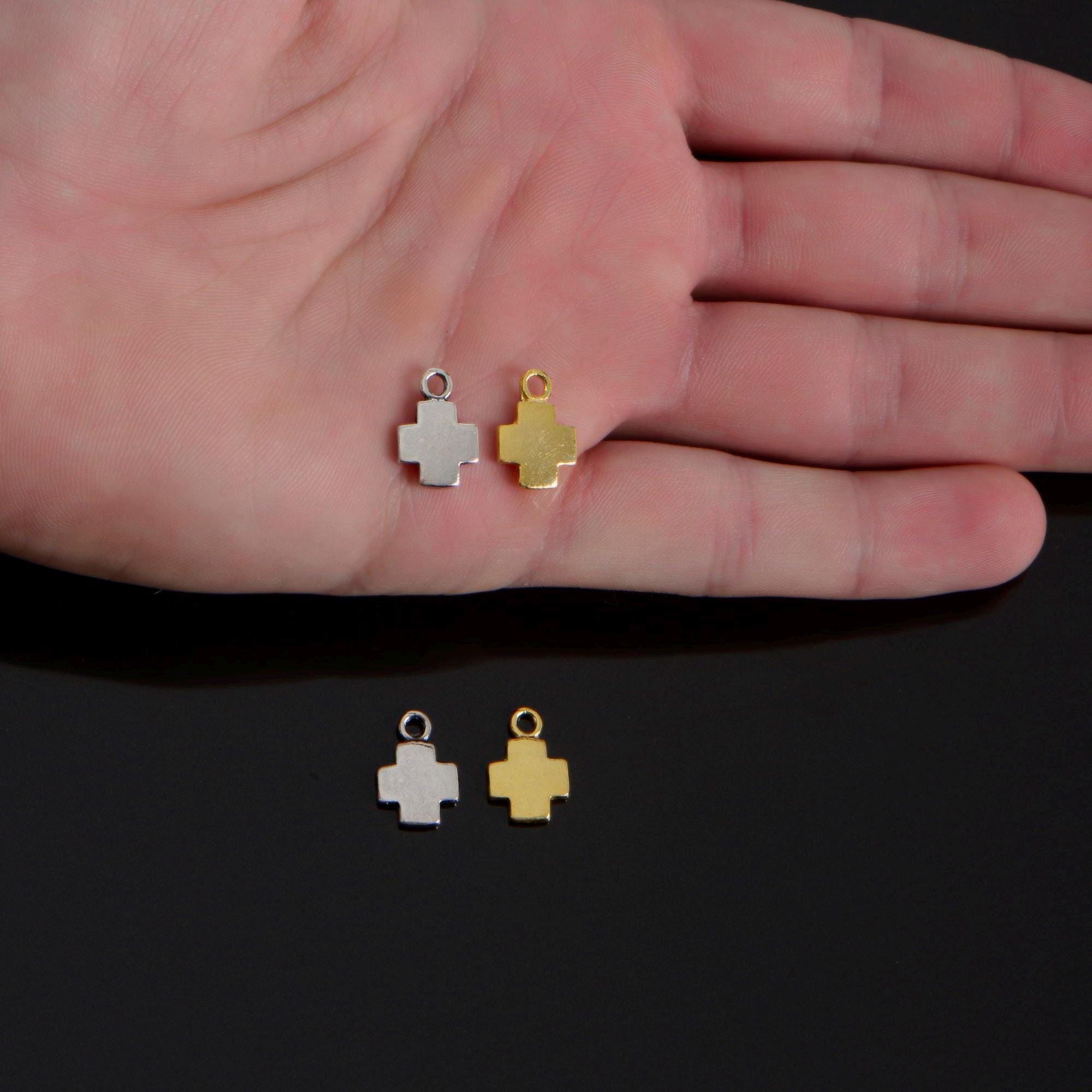 925 Sterling Silver & 24K Gold Vermeil Cross Pendant, Small and Plain Simple Square Pendant Cross, Jewelry Supply, R31P-RV31P