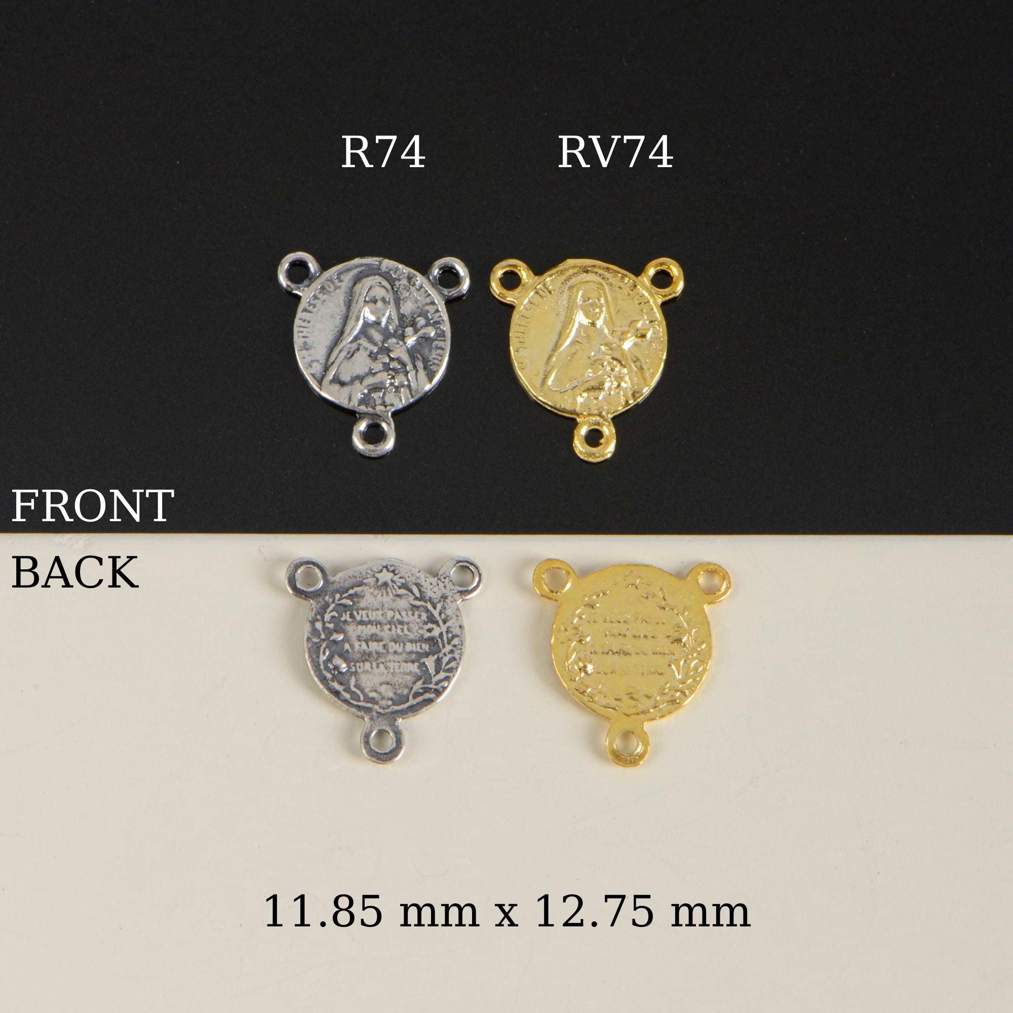 925 Sterling Silver & 24K Gold Vermeil Saint Therese Rosary Center, Jewelry Supply R74-RV74