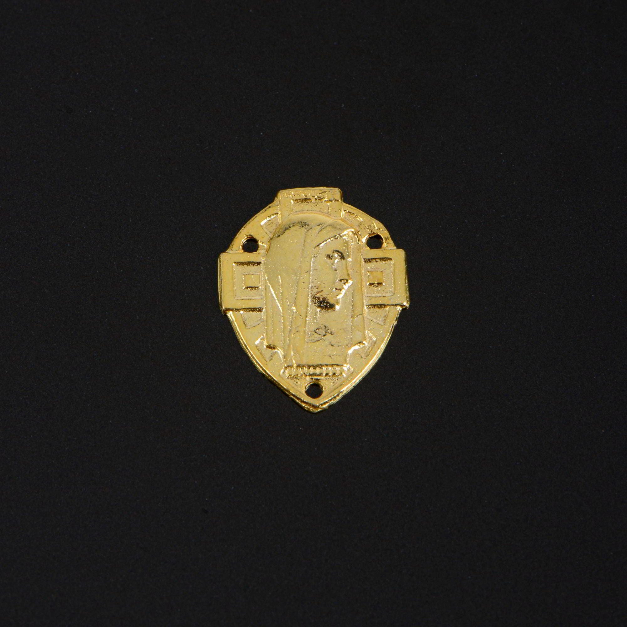 925 Sterling Silver & 24K Gold Vermeil Virgin Mary and Cross Rosary Center, Jewelry Supply, R76-RV76