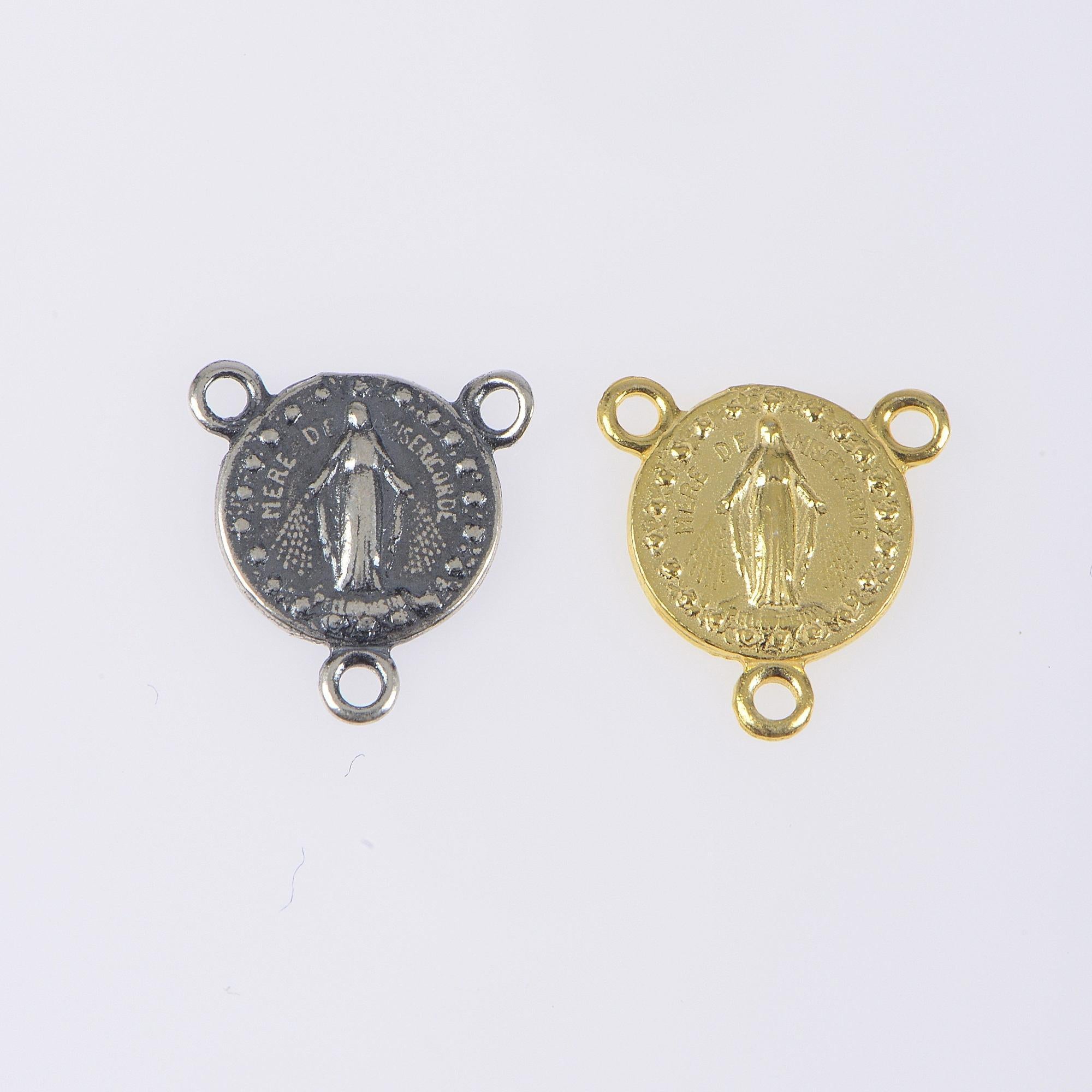 925 Sterling Silver & 24K Gold Vermeil Morther of Mercy Rosary Center, Jewelry Supply, R77-RV77