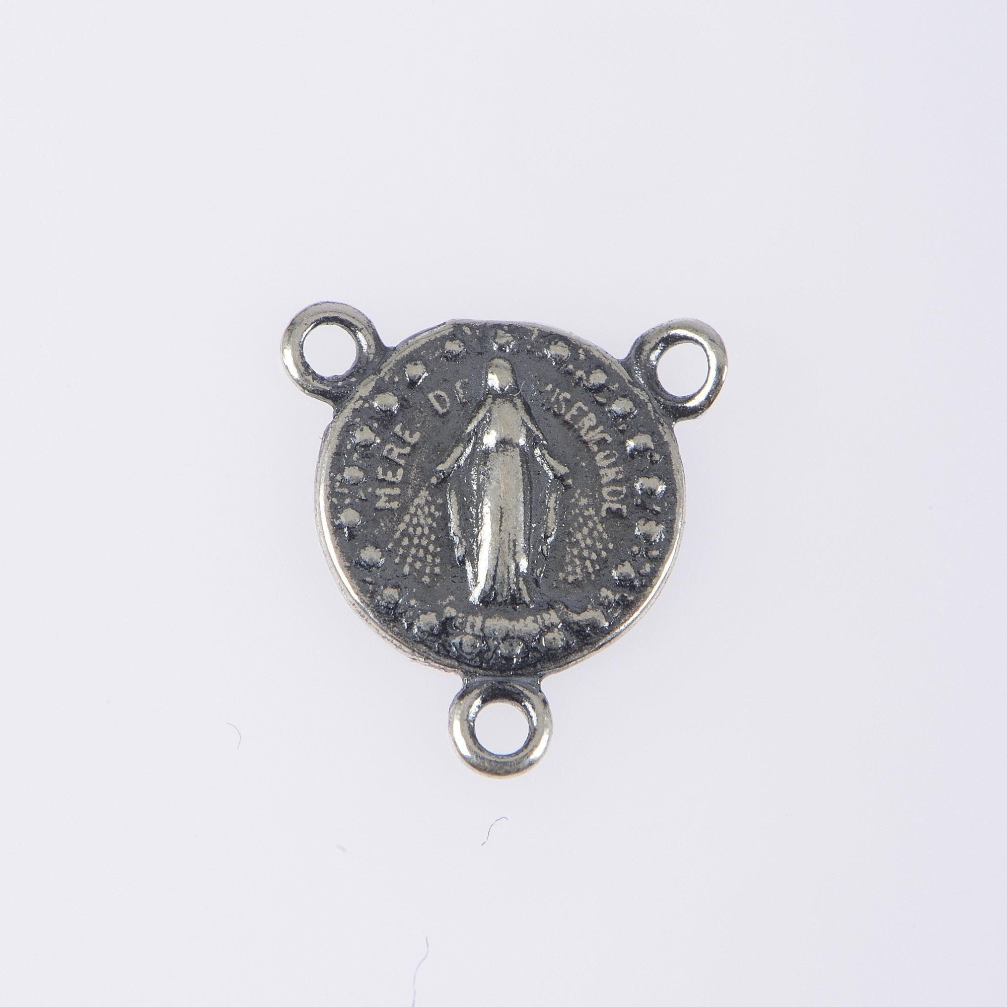 925 Sterling Silver & 24K Gold Vermeil Morther of Mercy Rosary Center, Jewelry Supply, R77-RV77