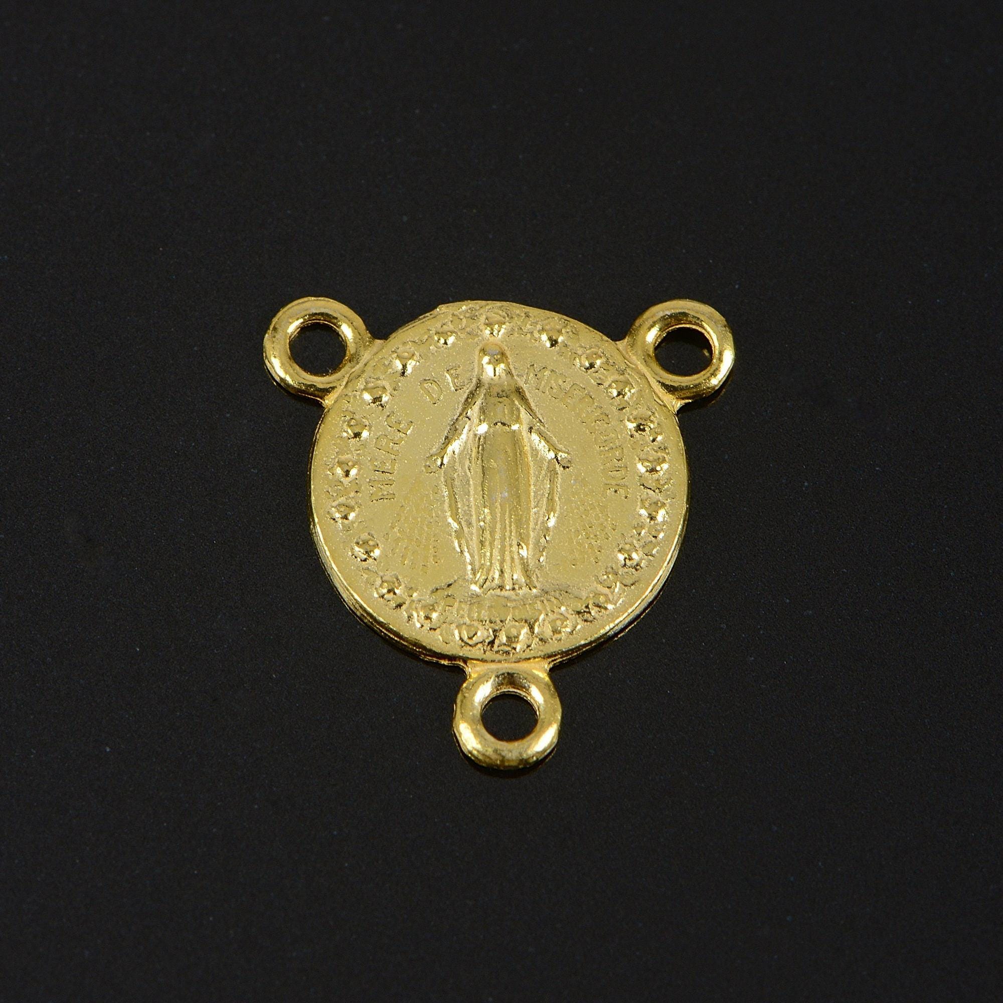 925 Sterling Silver & 24K Gold Vermeil Morther of Mercy Rosary Center, Jewelry Supply, R77-RV77