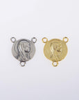 925 Sterling Silver & 24K Gold Vermeil Lourdes Apparition Round Rosary Center, Jewelry Supply, R80-RV80
