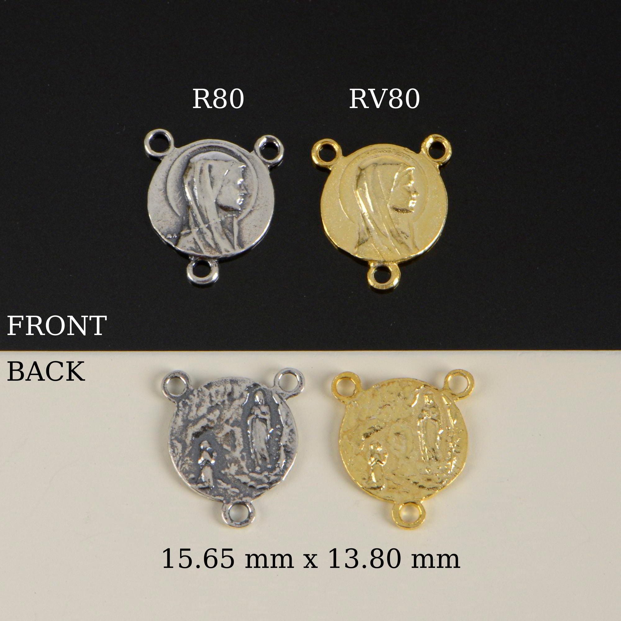 925 Sterling Silver & 24K Gold Vermeil Lourdes Apparition Round Rosary Center, Jewelry Supply, R80-RV80