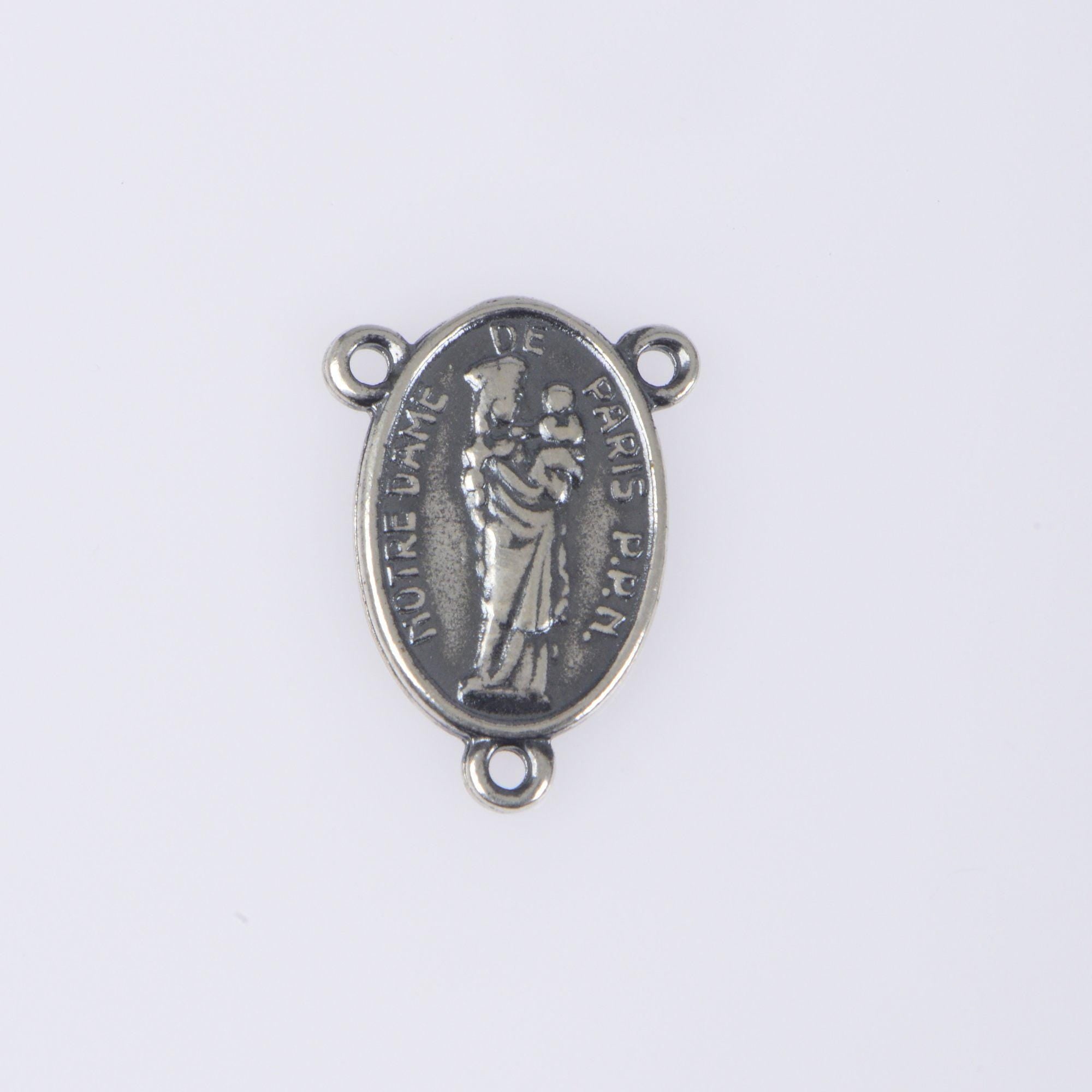 925 Sterling Silver & 24K Gold Vermeil Our Lady of Notre Dame of Paris with Cathedral on reverse Rosary Center, Jewelry Supply, R81-RV81