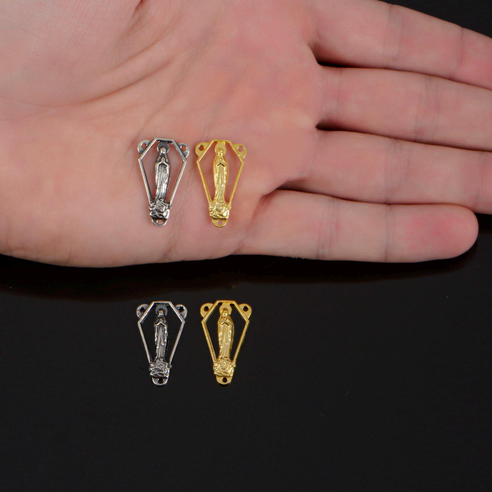 925 Sterling Silver & 24K Gold Vermeil Open Work Miraculous Virgin Center, Jewelry Supply, R85-RV85