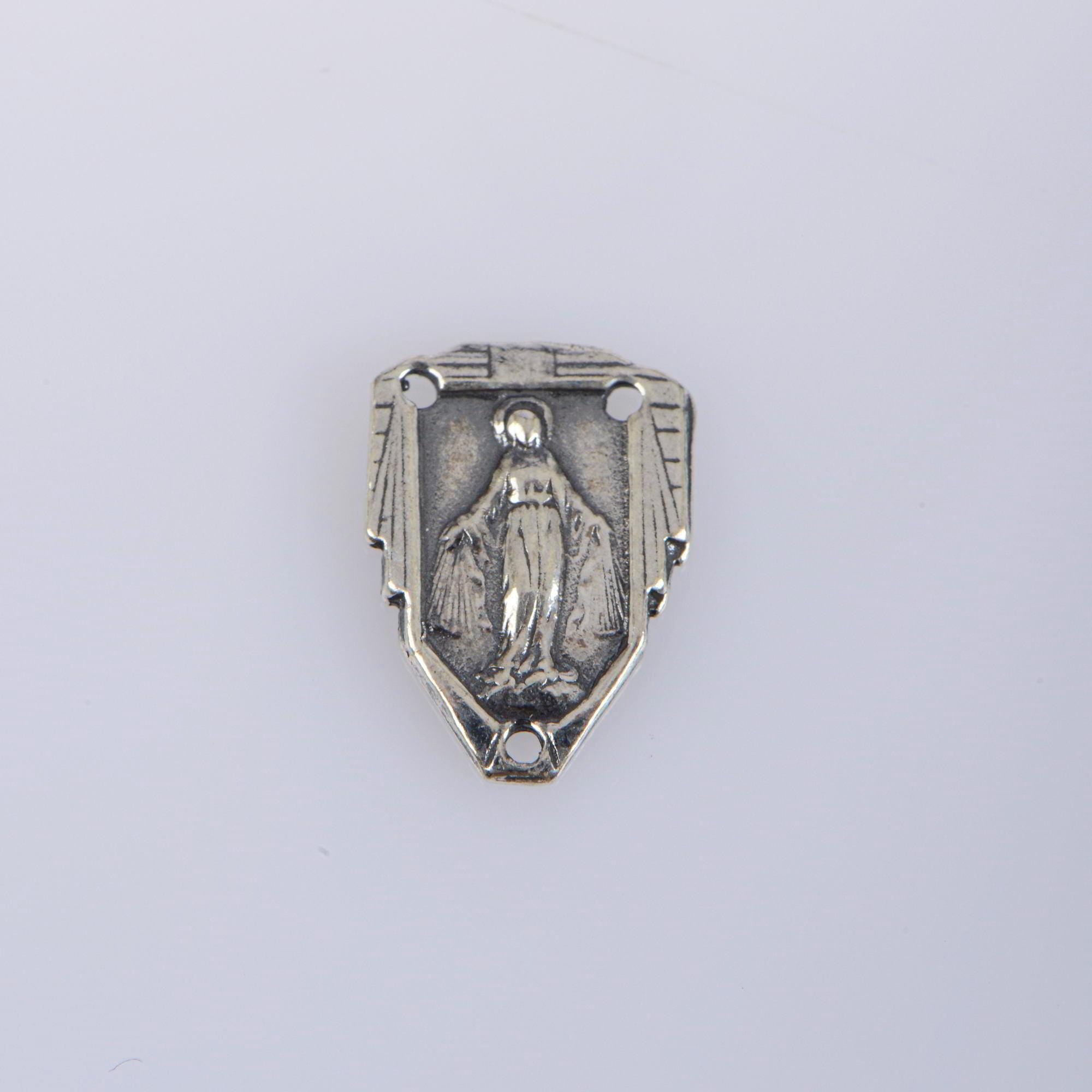 925 Sterling Silver & 24K Gold Vermeil N.D. de la Garde and Sacred Heart of Jesus double sided Rosary Center, Jewelry Supply, R89-RV89