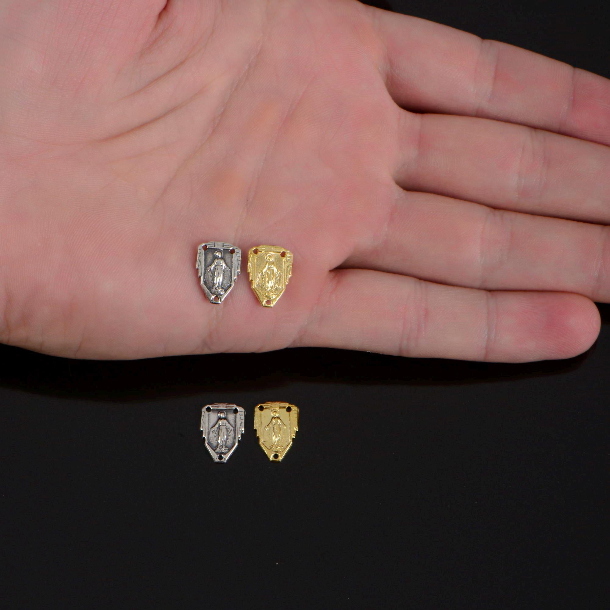 925 Sterling Silver & 24K Gold Vermeil N.D. de la Garde and Sacred Heart of Jesus double sided Rosary Center, Jewelry Supply, R89-RV89