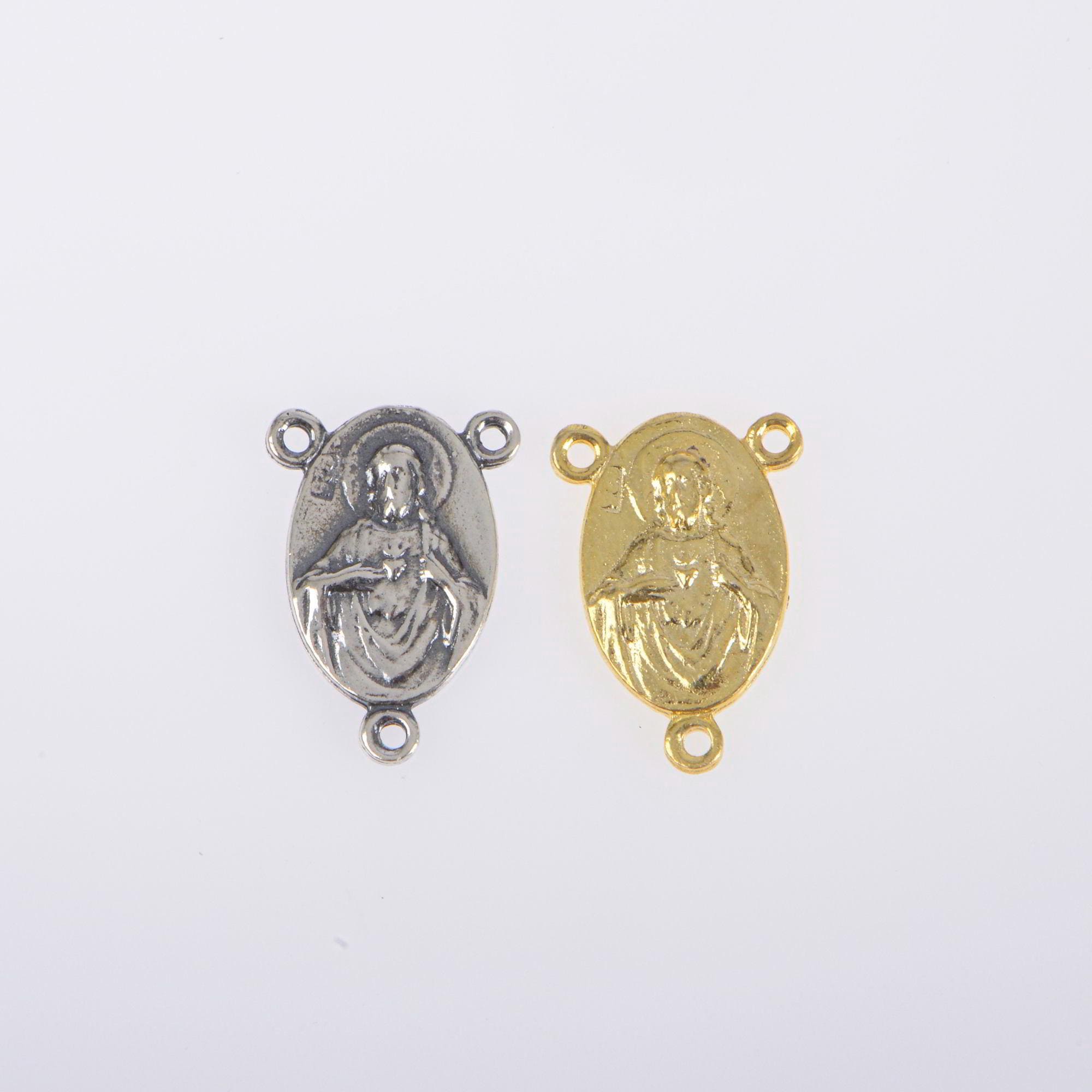 925 Sterling Silver & 24K Gold Vermeil Double face Rosary Center: Lady of Carmel and Sacred Heart of Jesus, Jewelry Supply, R93-RV93