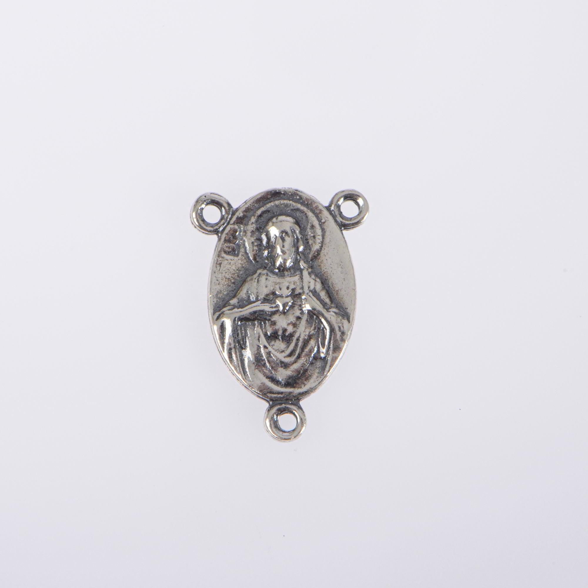 925 Sterling Silver & 24K Gold Vermeil Double face Rosary Center: Lady of Carmel and Sacred Heart of Jesus, Jewelry Supply, R93-RV93