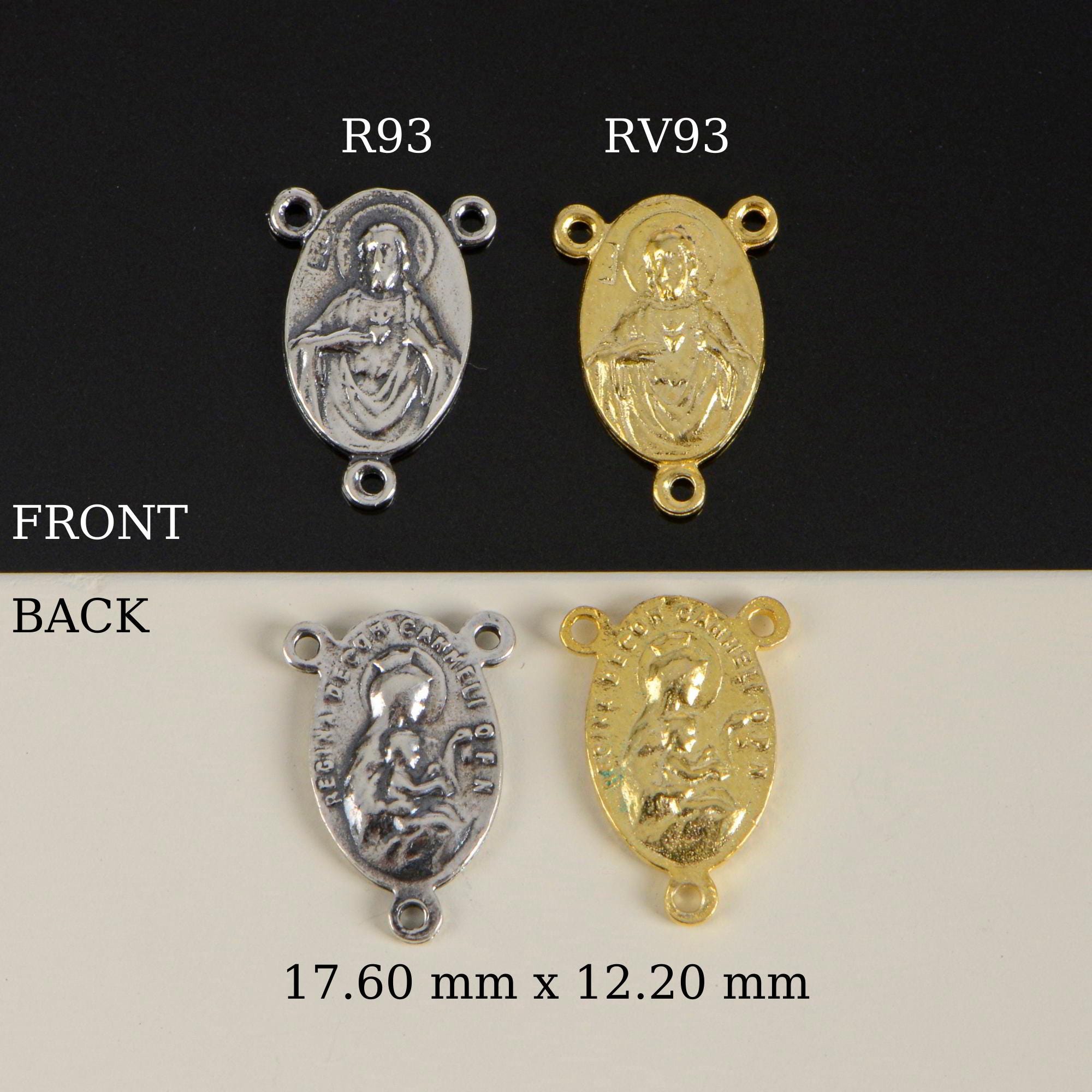 925 Sterling Silver & 24K Gold Vermeil Double face Rosary Center: Lady of Carmel and Sacred Heart of Jesus, Jewelry Supply, R93-RV93