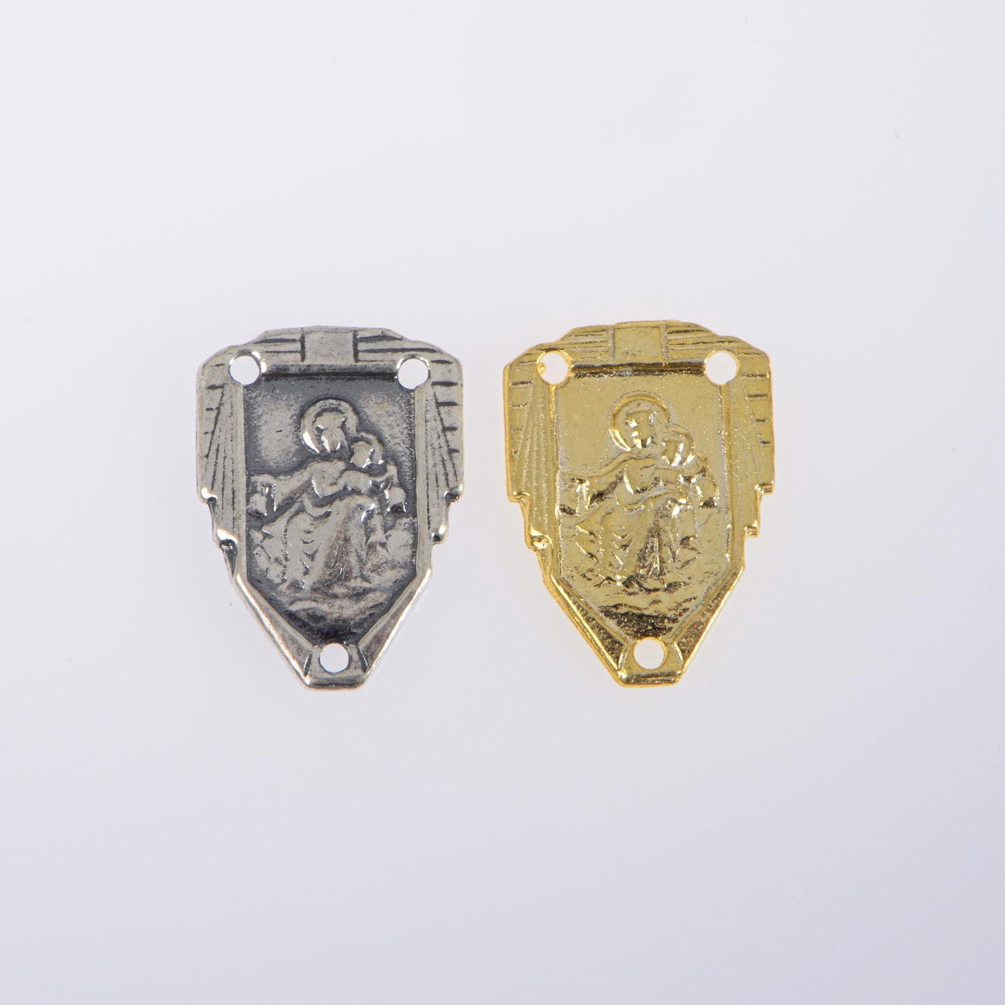 925 Sterling Silver & 24K Gold Vermeil Lady of Carmel and Sacred heart Rosary Center, Jewelry Supply, R94-RV94