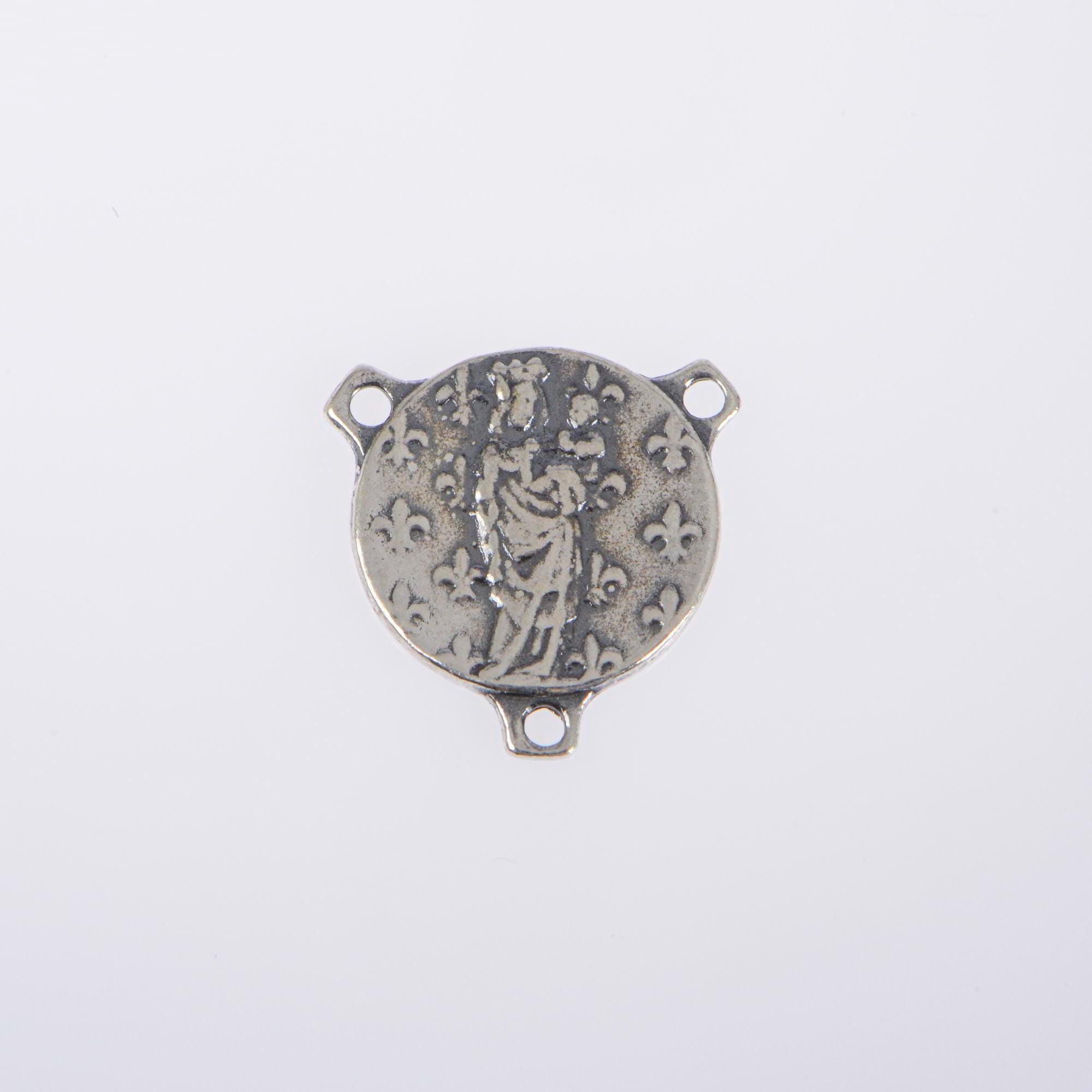 925 Sterling Silver & 24K Gold Vermeil Our Lady Mary with Fleur de Lys Rosary Center, Jewelry Supply, R96-RV96