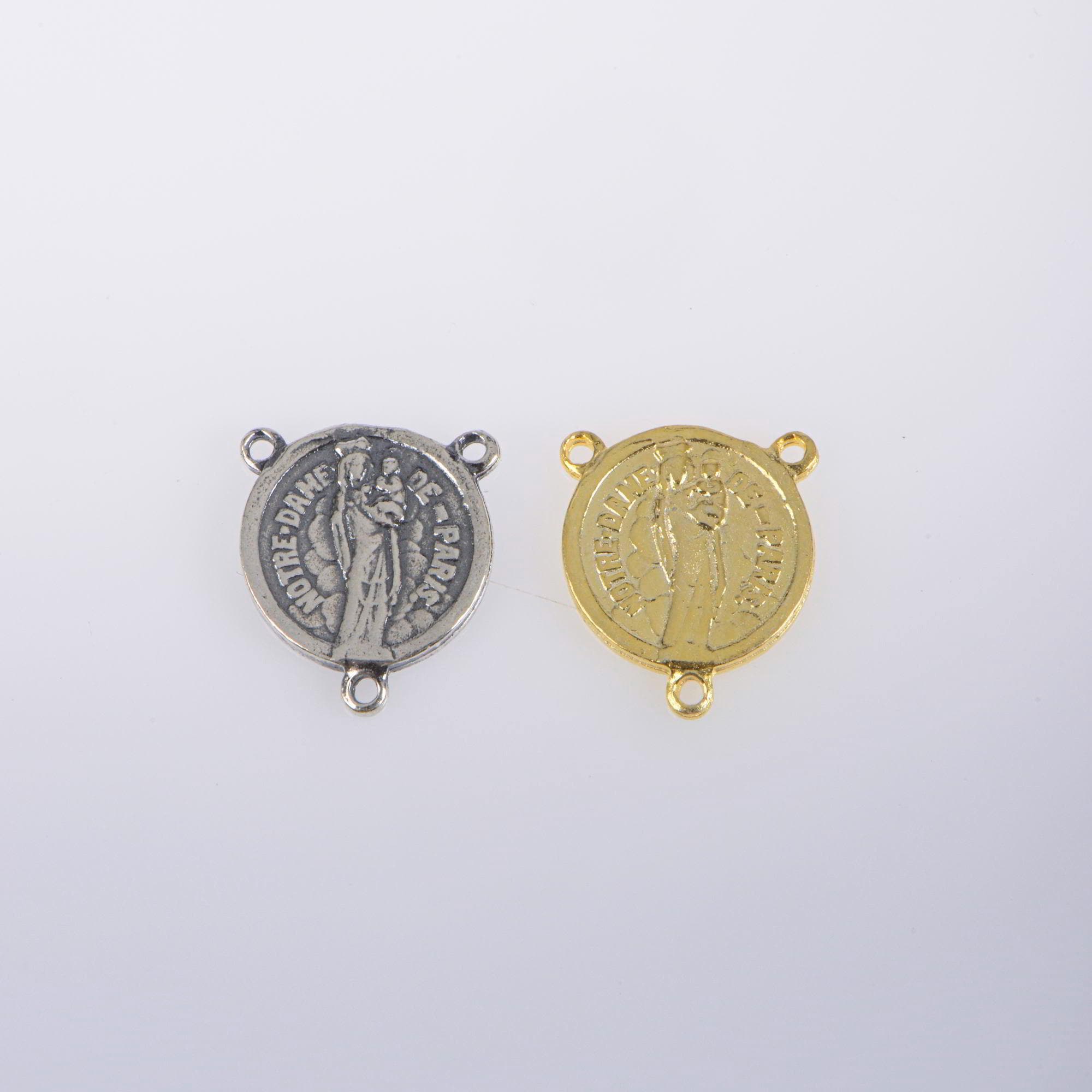 925 Sterling Silver & 24K Gold Vermeil Notre Dame of Paris Rosary Center, Jewelry Supply, R97-RV97