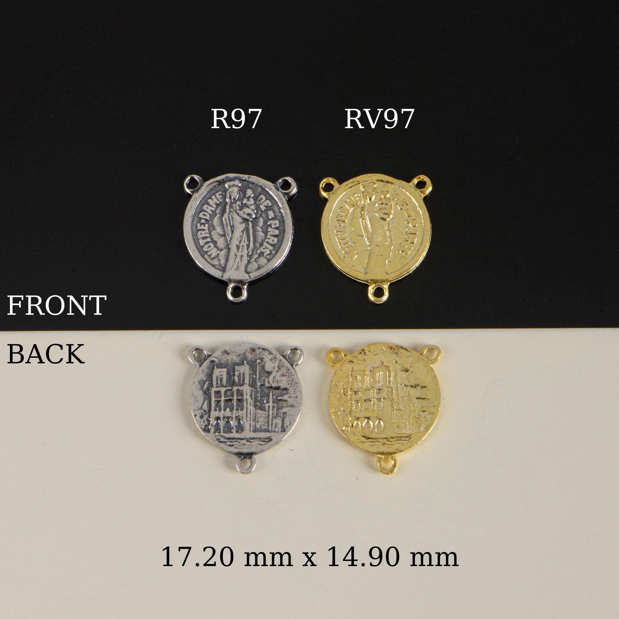 925 Sterling Silver & 24K Gold Vermeil Notre Dame of Paris Rosary Center, Jewelry Supply, R97-RV97