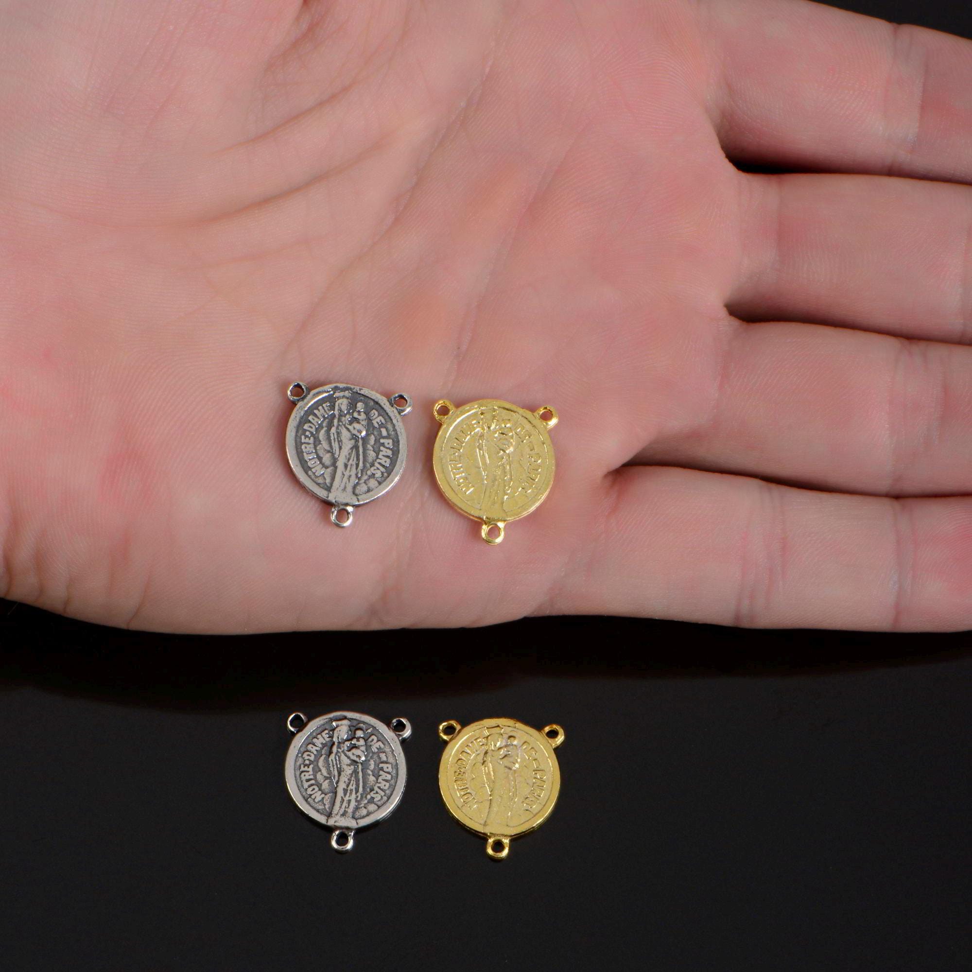 925 Sterling Silver & 24K Gold Vermeil Notre Dame of Paris Rosary Center, Jewelry Supply, R97-RV97