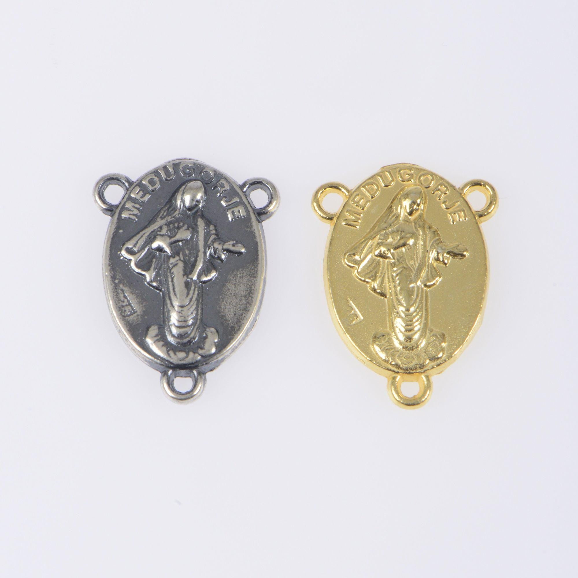 925 Sterling Silver & 24K Gold Vermeil Our Lady of Medugorje Rosary Center, Jewelry Supply, R98-RV98