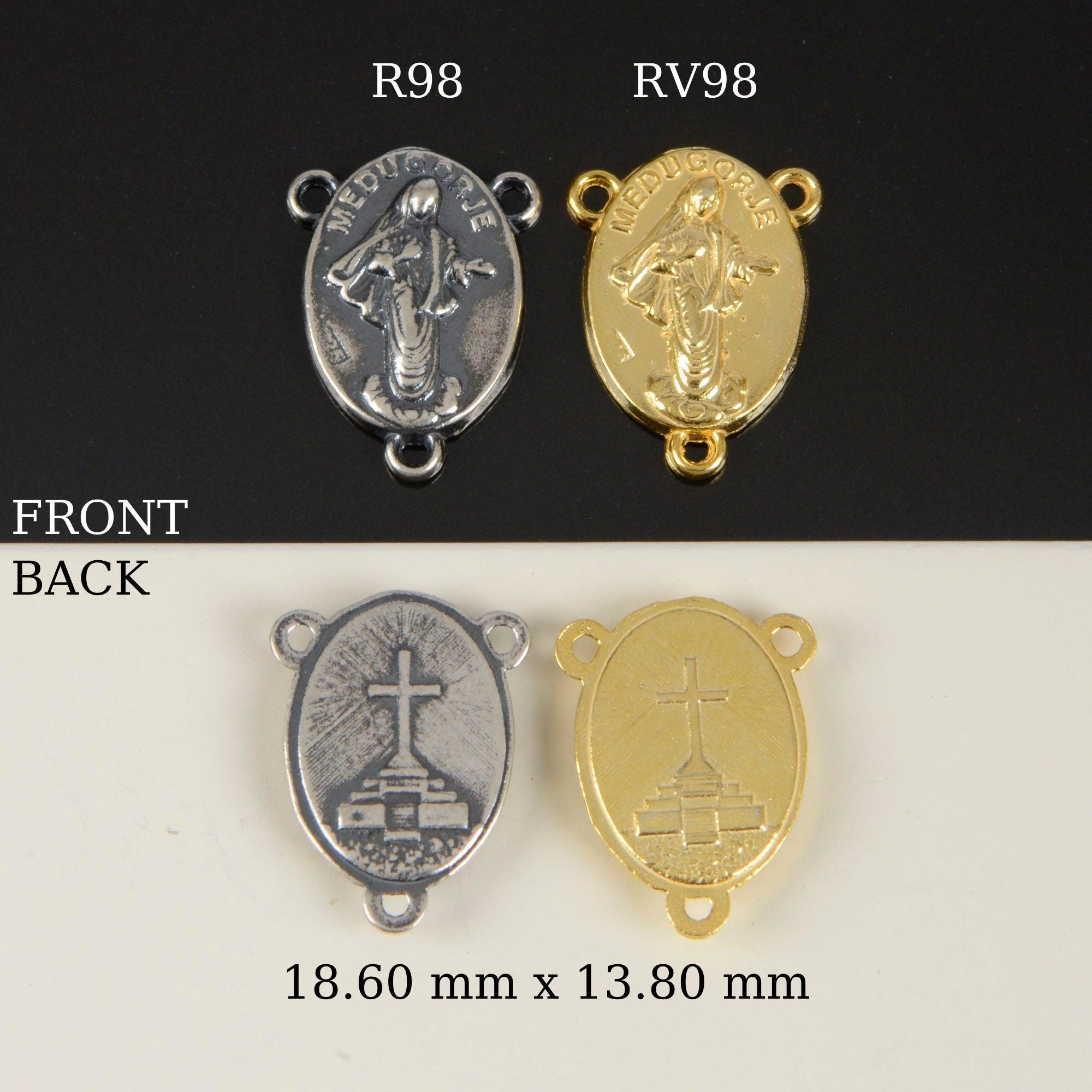 925 Sterling Silver & 24K Gold Vermeil Our Lady of Medugorje Rosary Center, Jewelry Supply, R98-RV98