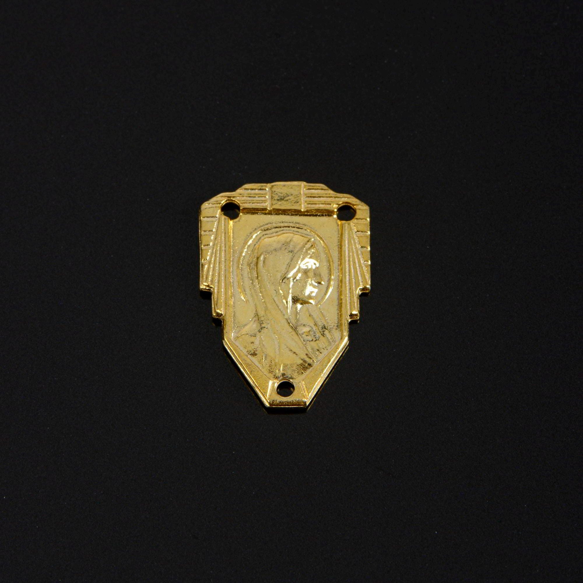 925 Sterling Silver & 24K Gold Vermeil Double face Rosary Center: Our Lady Mary and St Joseph with Baby Jesus, Jewelry Supply, R99-RV99